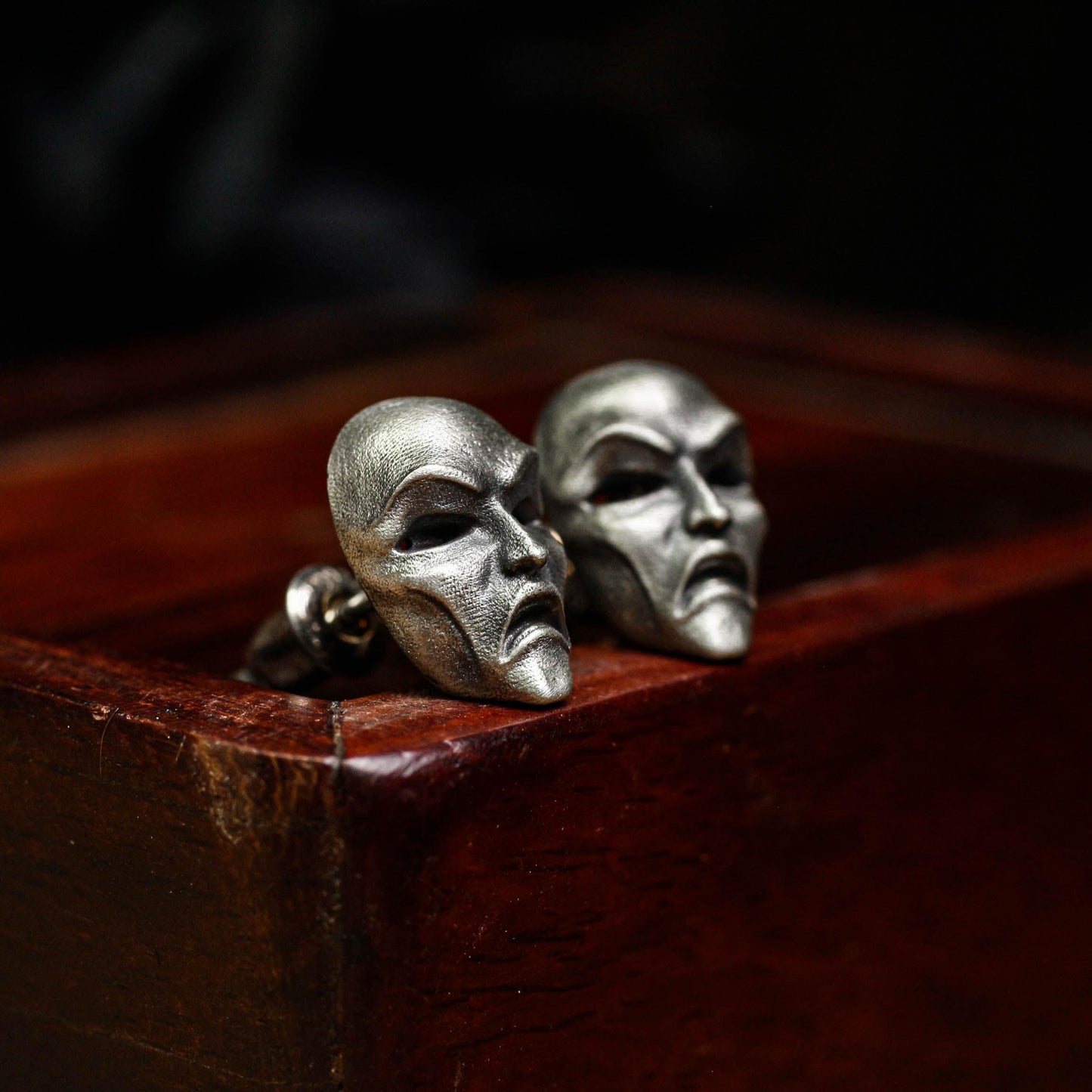 Drama Mask Stud Earrings - 925 Sterling Silver Handmade