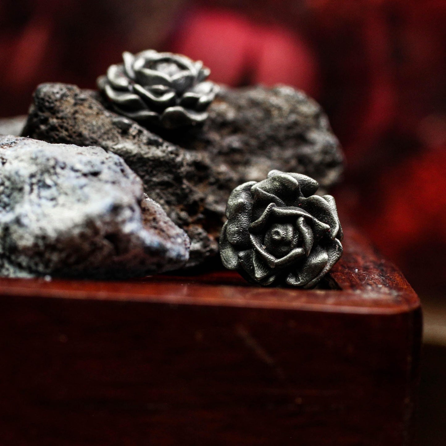 Rose Stud Earrings - 925 Sterling Silver Handmade
