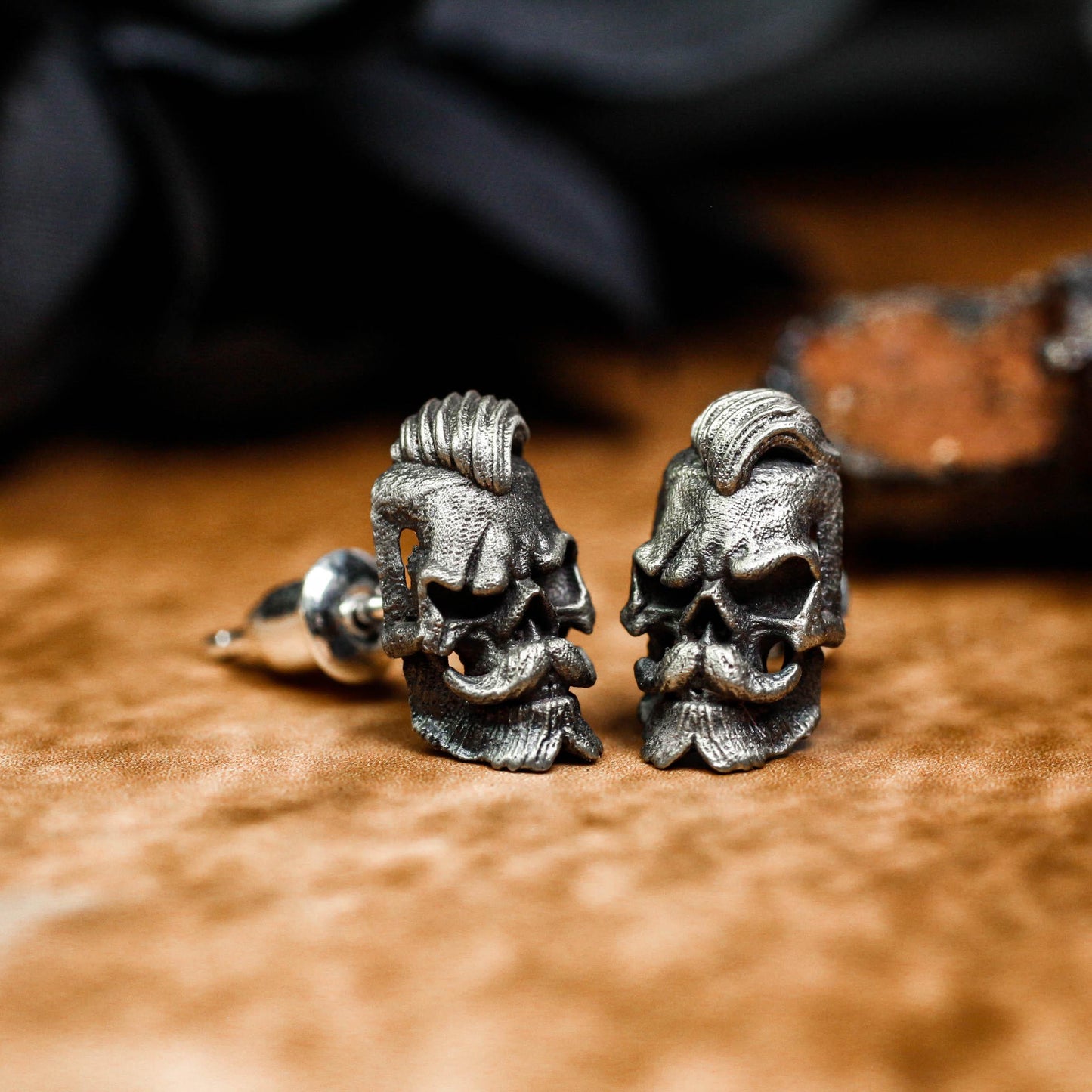 Menacing Skull Face Earrings - 925 Sterling Silver Handmade