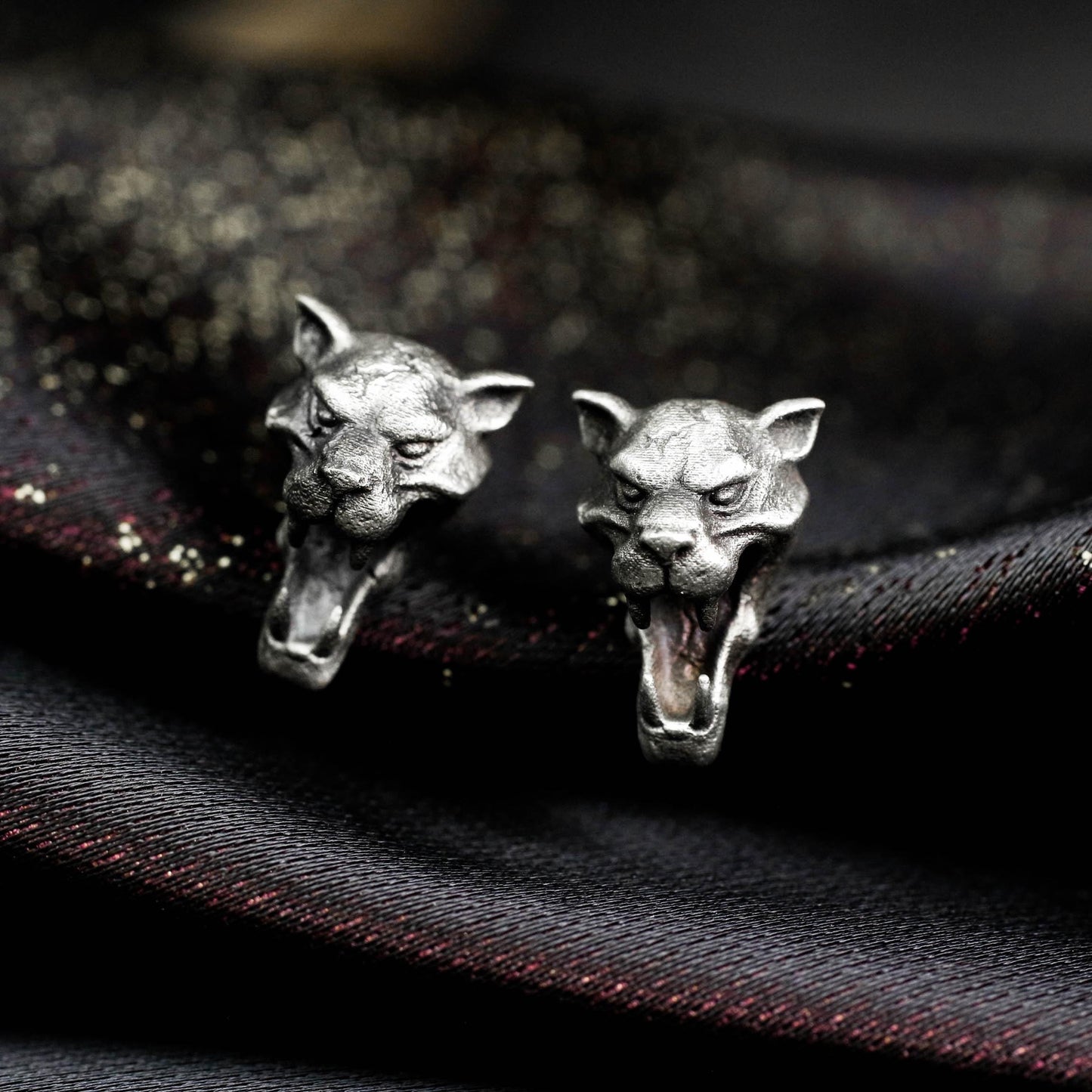 Roaring Panther Stud Earrings - 925 Sterling Silver Handmade