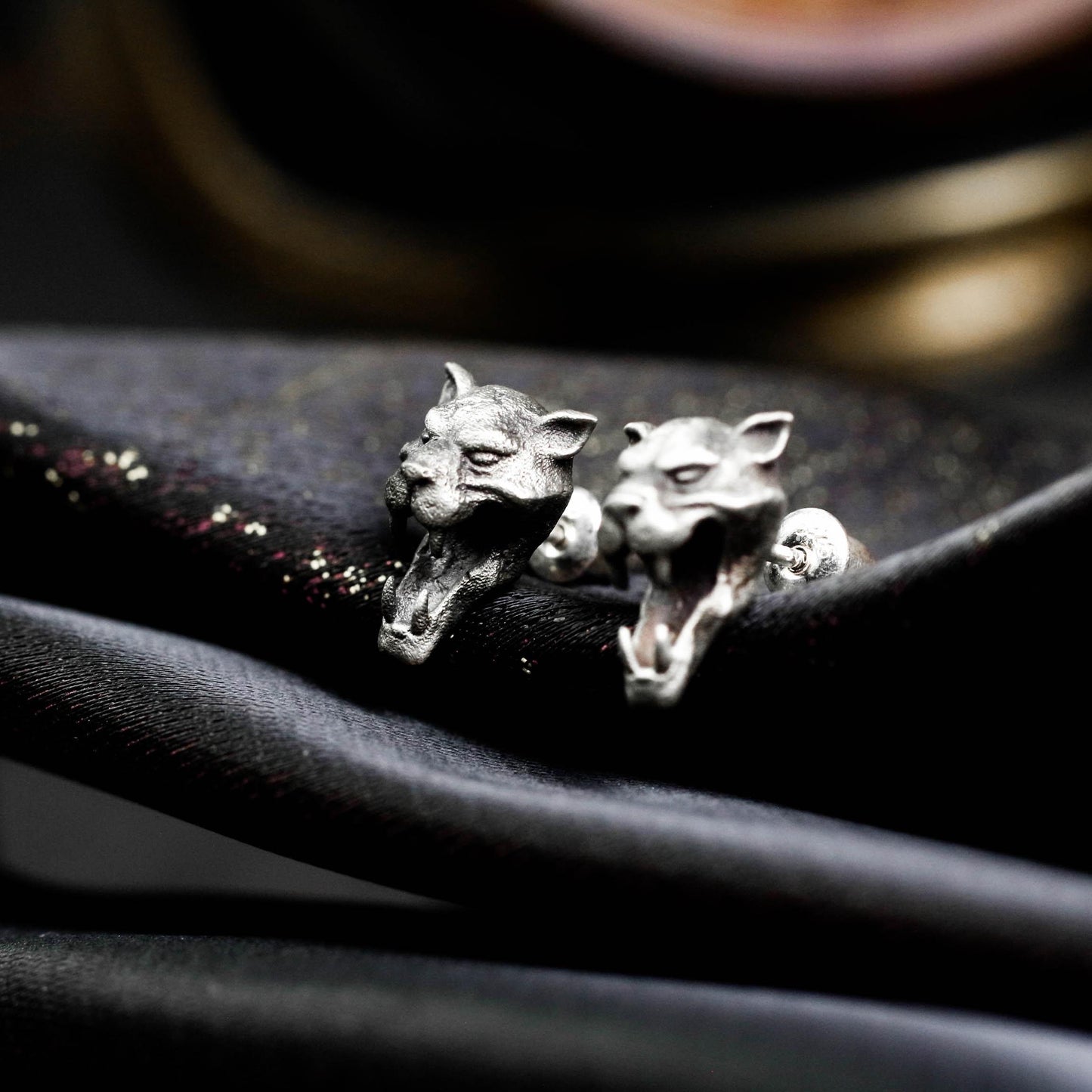 Roaring Panther Stud Earrings - 925 Sterling Silver Handmade