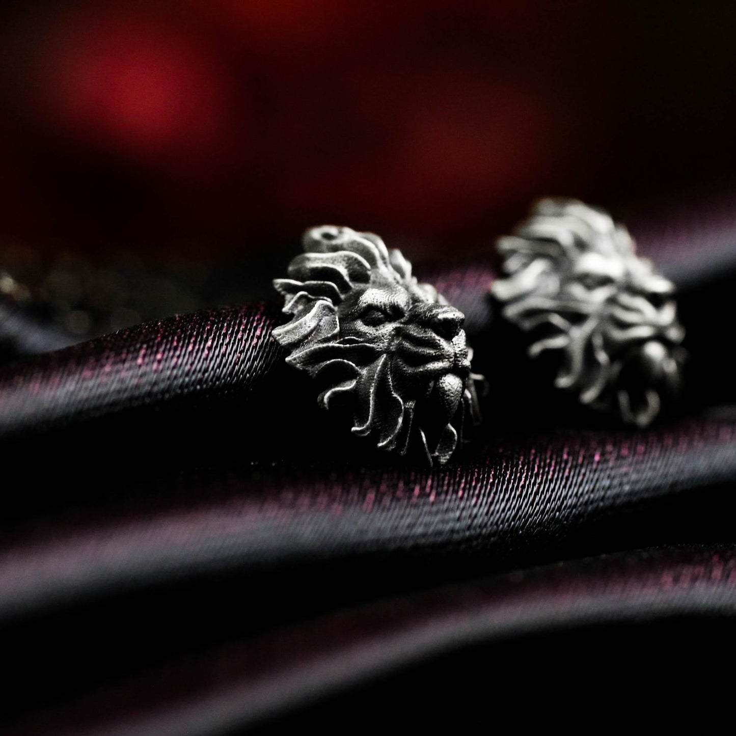 Lion Head Stud Earrings - 925 Sterling Silver Handmade Gothic Style