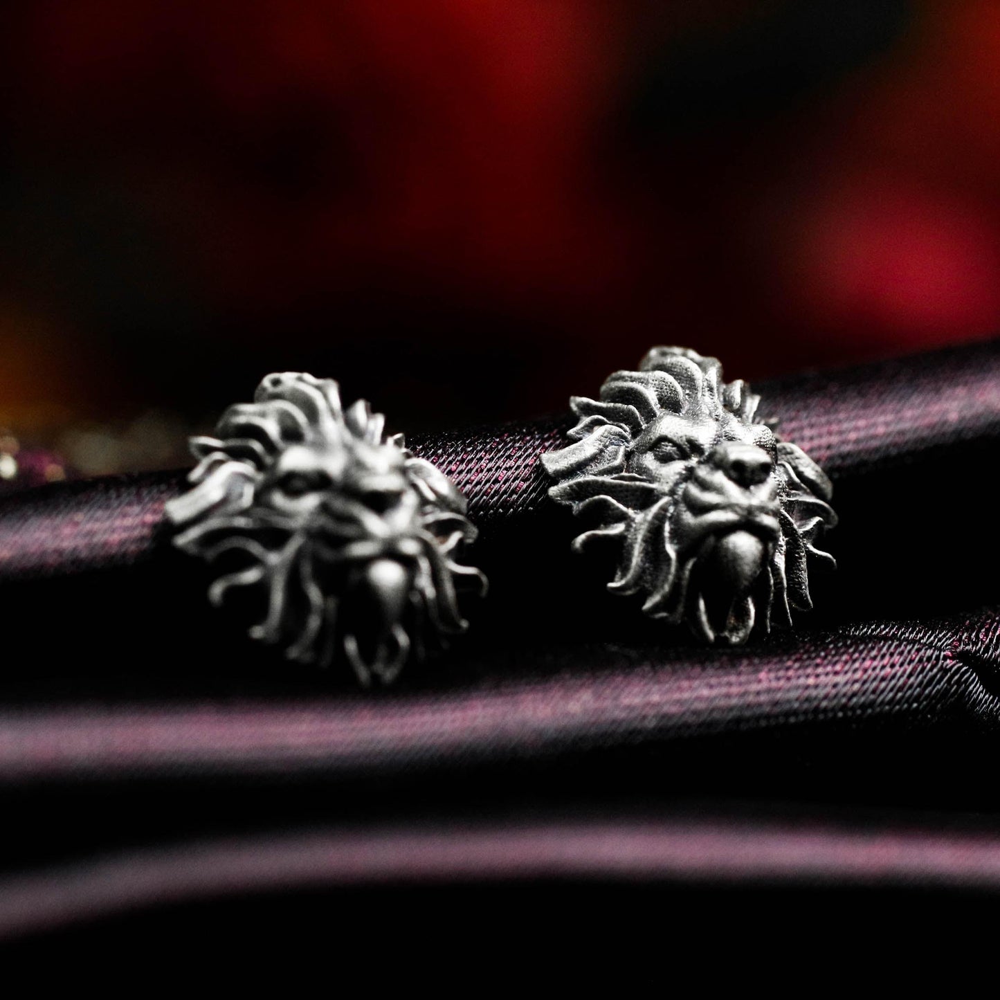 Lion Head Stud Earrings - 925 Sterling Silver Handmade Gothic Style