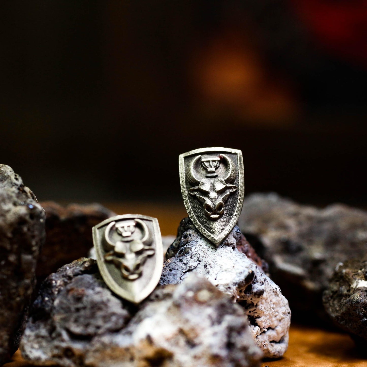 Bull Shield Earrings - 925 Sterling Silver Handmade