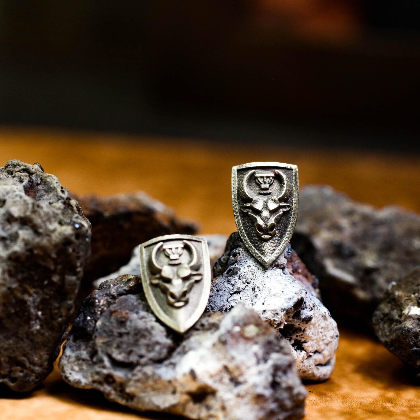 Bull Shield Earrings - 925 Sterling Silver Handmade