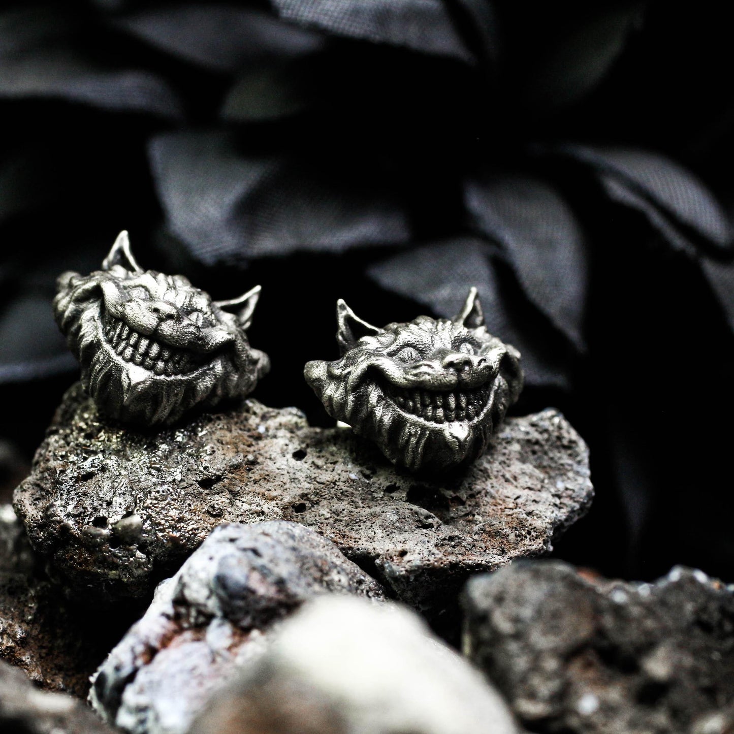 Creepy Cat Stud Earrings - 925 Sterling Silver Handmade Gothic Style