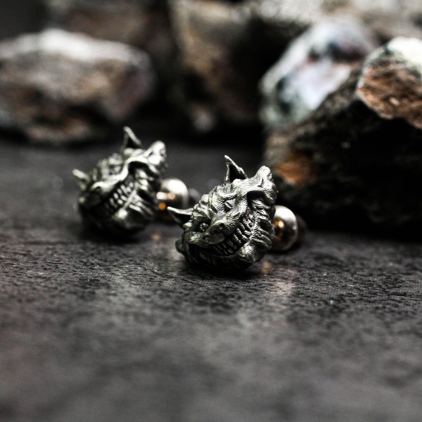 Creepy Cat Stud Earrings - 925 Sterling Silver Handmade Gothic Style