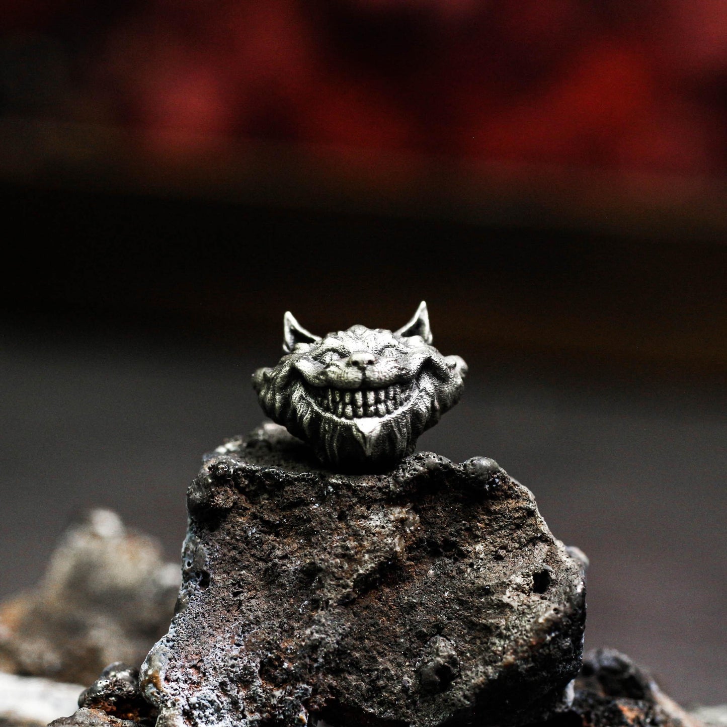 Creepy Cat Stud Earrings - 925 Sterling Silver Handmade Gothic Style
