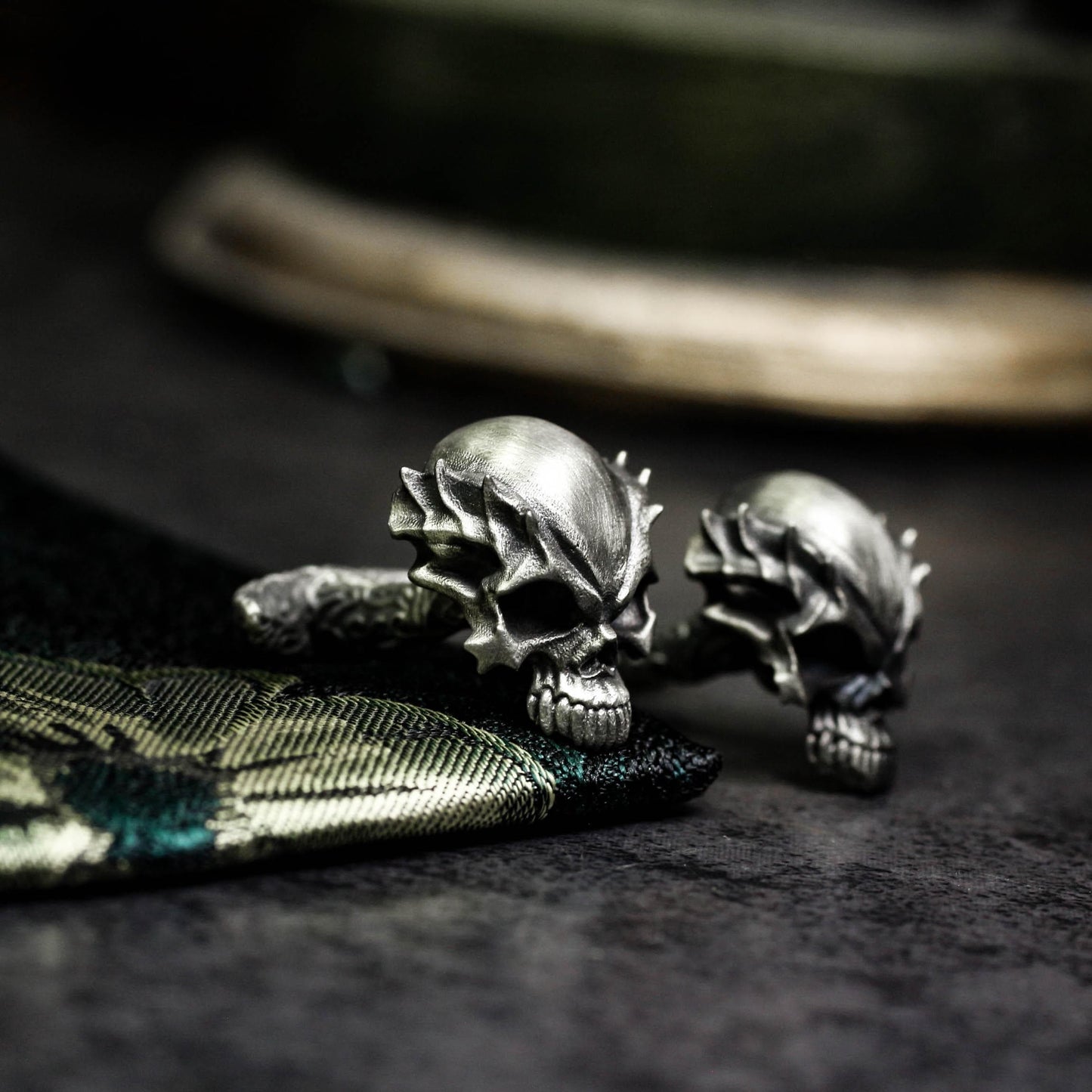 Mutant Half-Skull Dragon Horn Cufflinks - 925 Sterling Silver Handmade