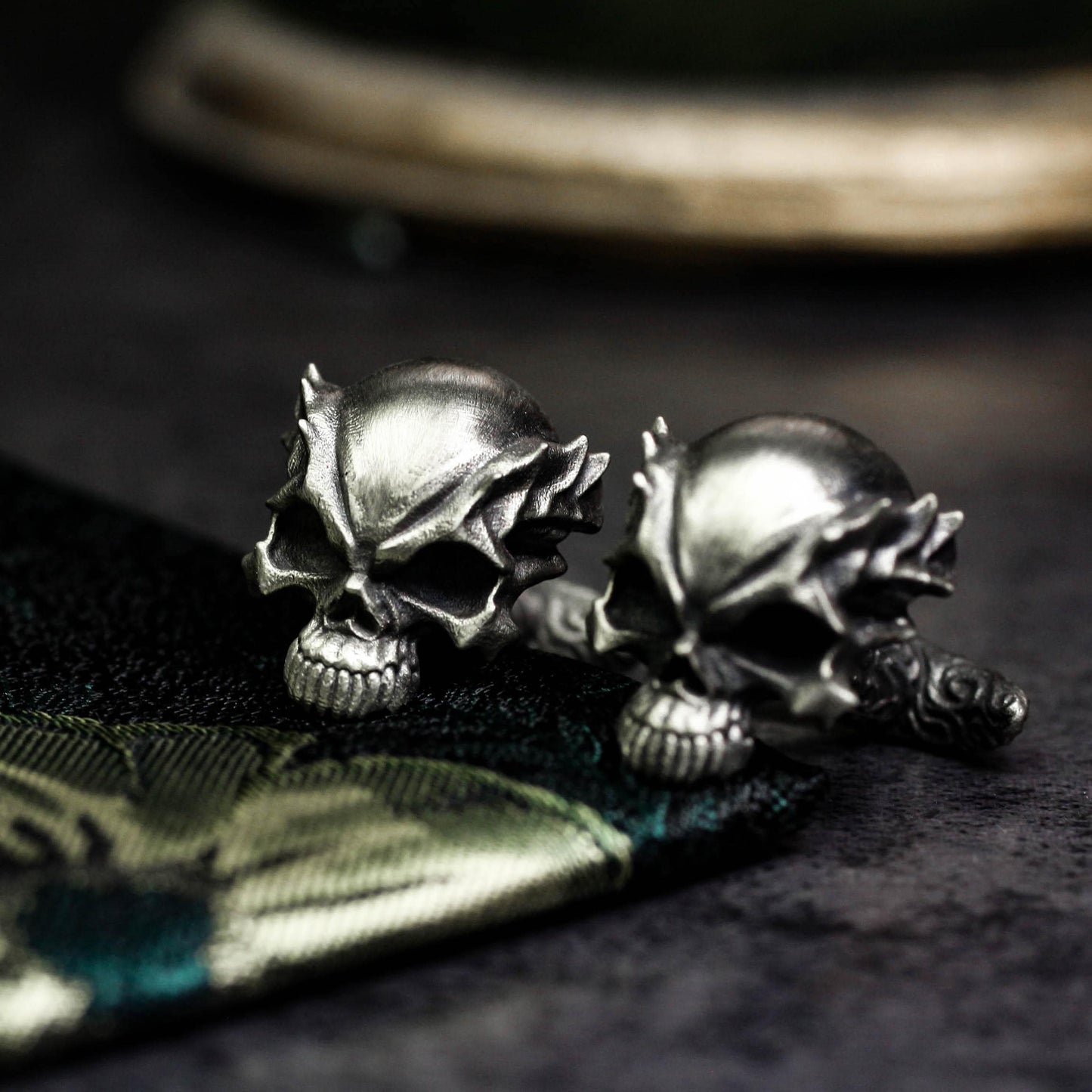 Mutant Half-Skull Dragon Horn Cufflinks - 925 Sterling Silver Handmade