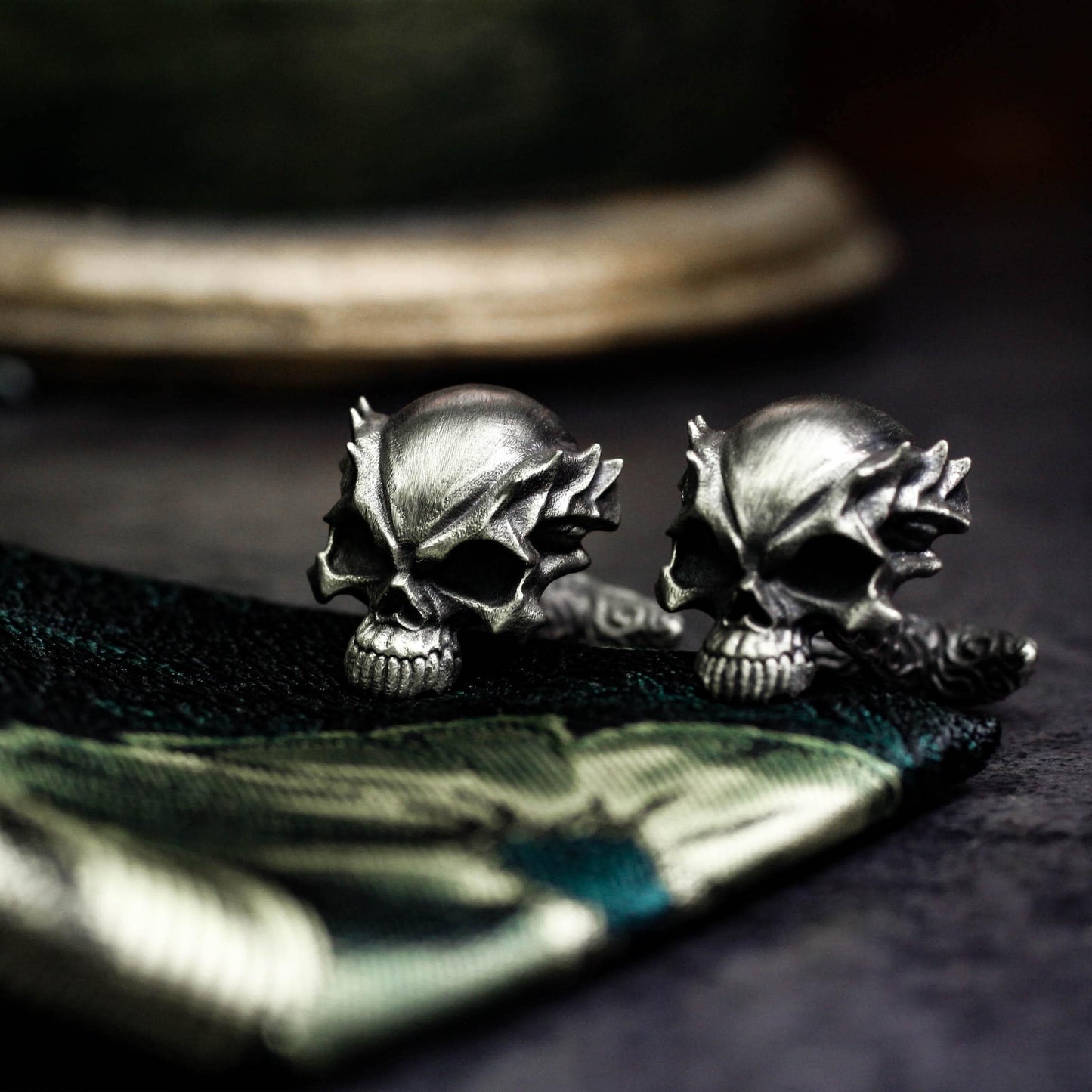 Mutant Half-Skull Dragon Horn Cufflinks - 925 Sterling Silver Handmade