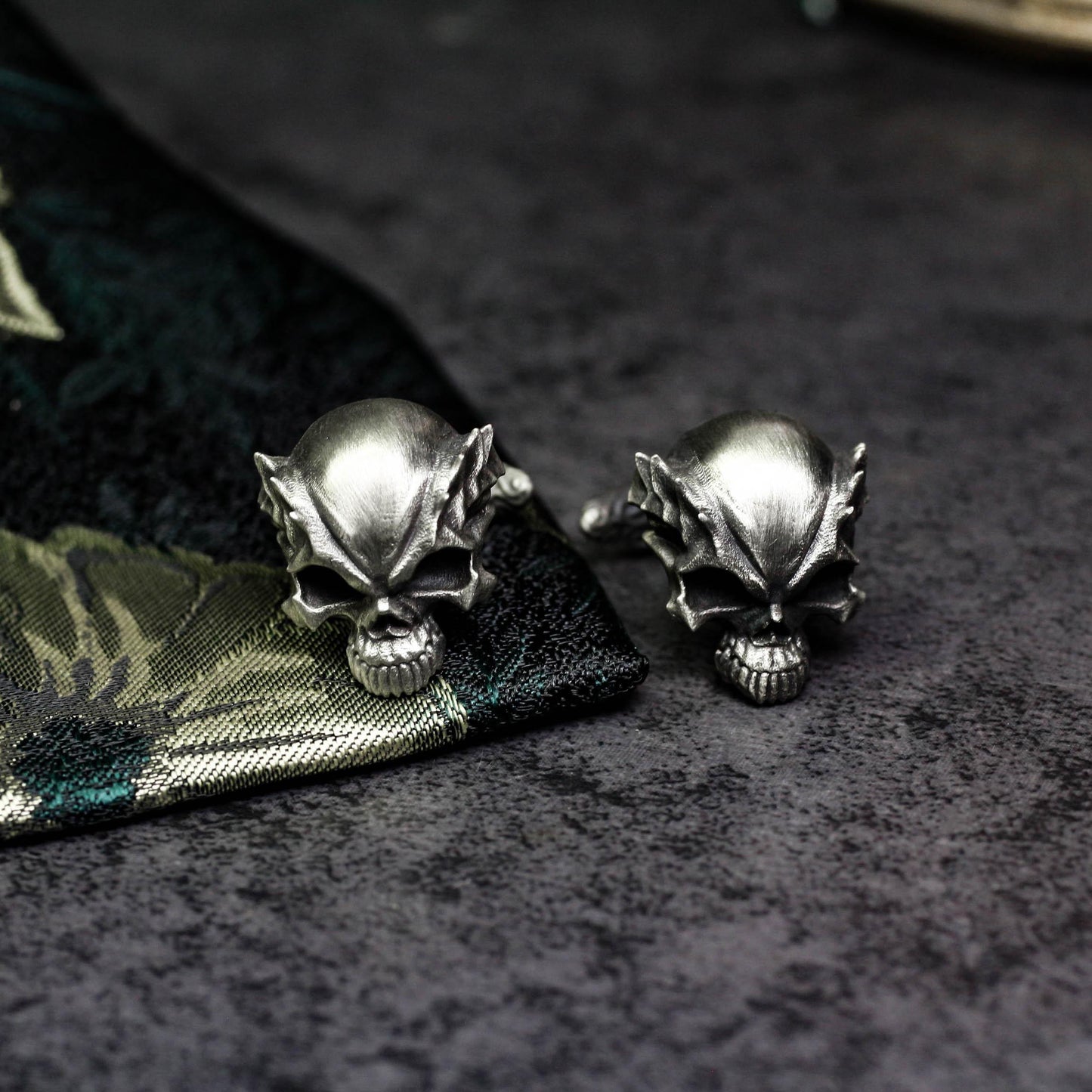 Mutant Half-Skull Dragon Horn Cufflinks - 925 Sterling Silver Handmade