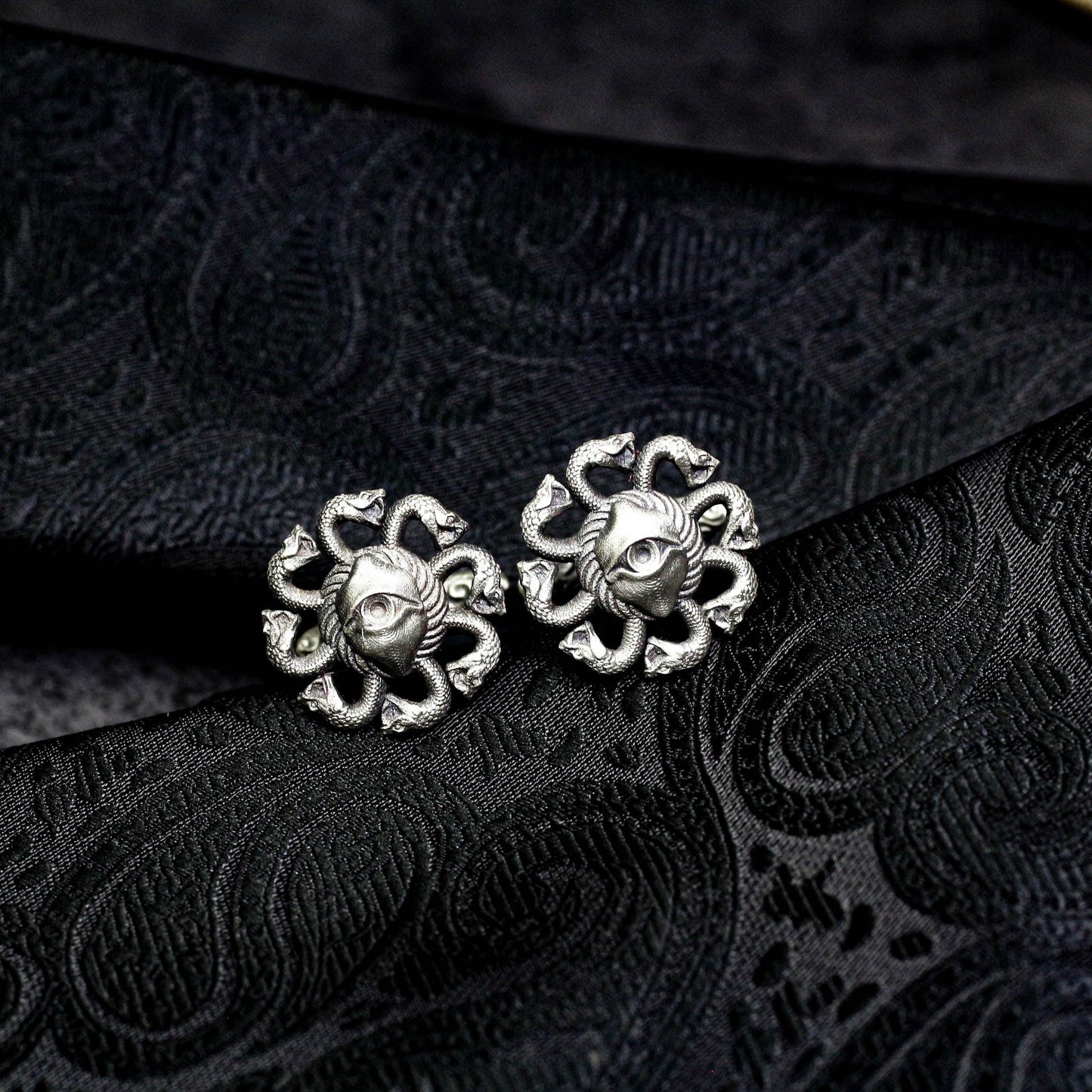 Medusa Skull Cufflinks - Gothic Devil?¡¥s Eye 925 Silver Handmade