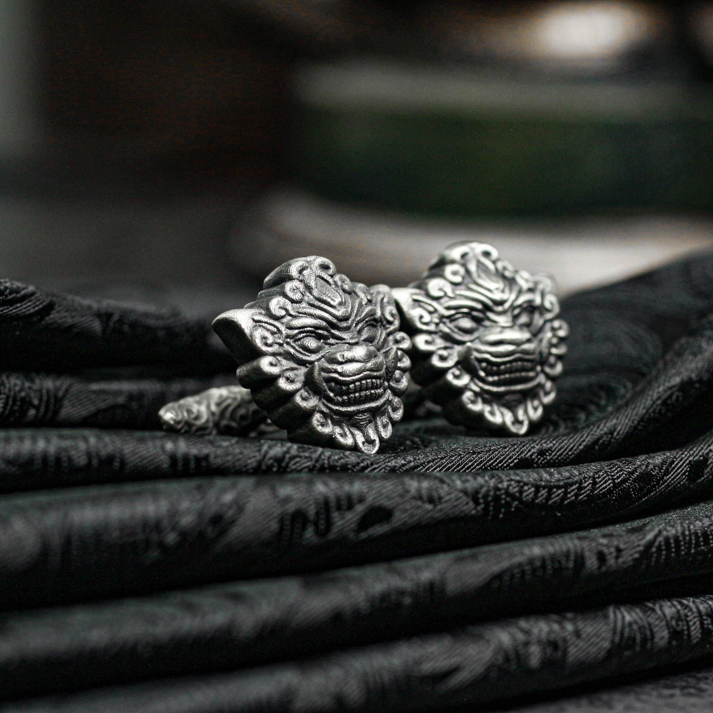 Lion Mask Cufflinks - Warrior Totem Symbol 925 Silver Handmade