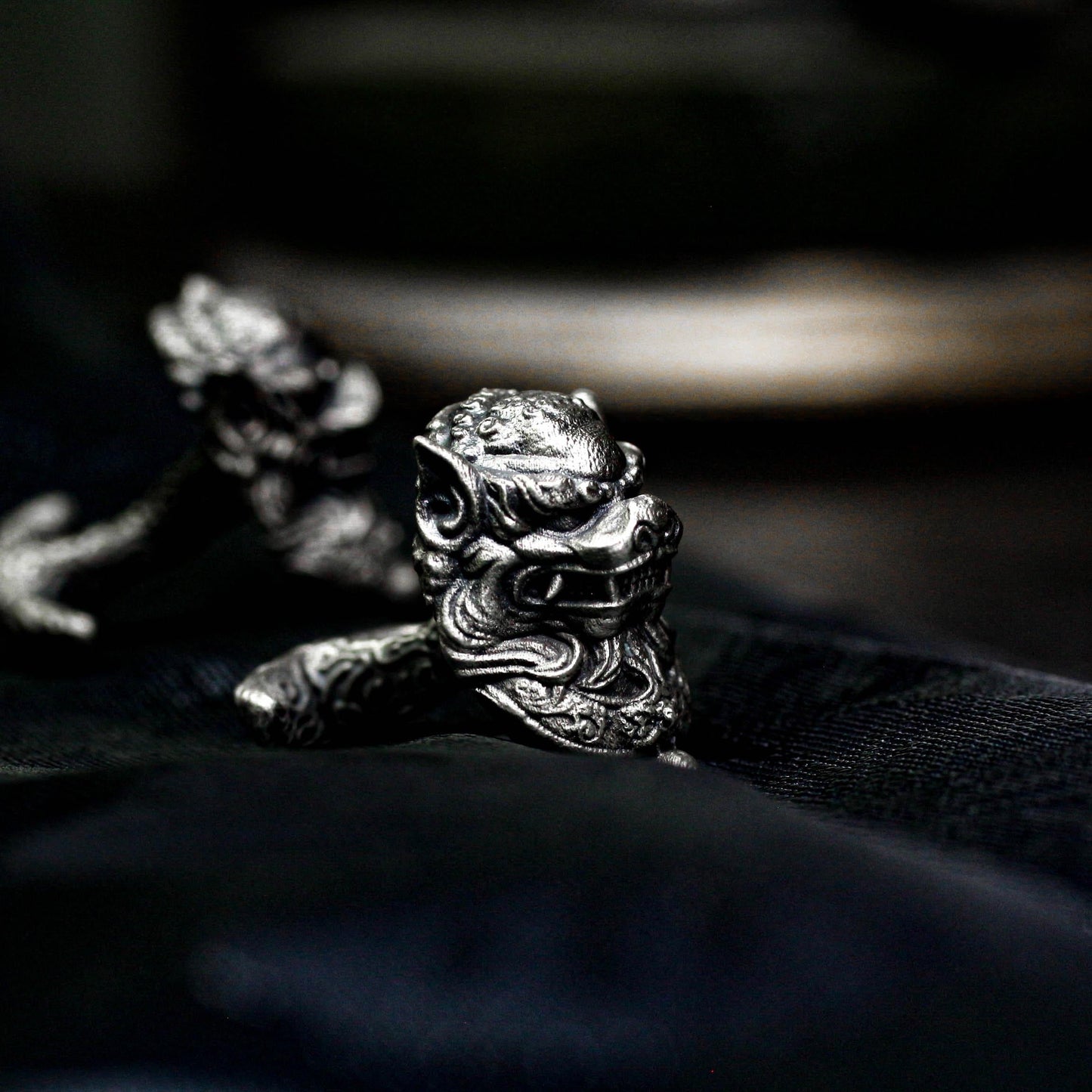 Tang Lion Head Cufflinks, Pixiu Amulet - 925 Sterling Silver Handmade
