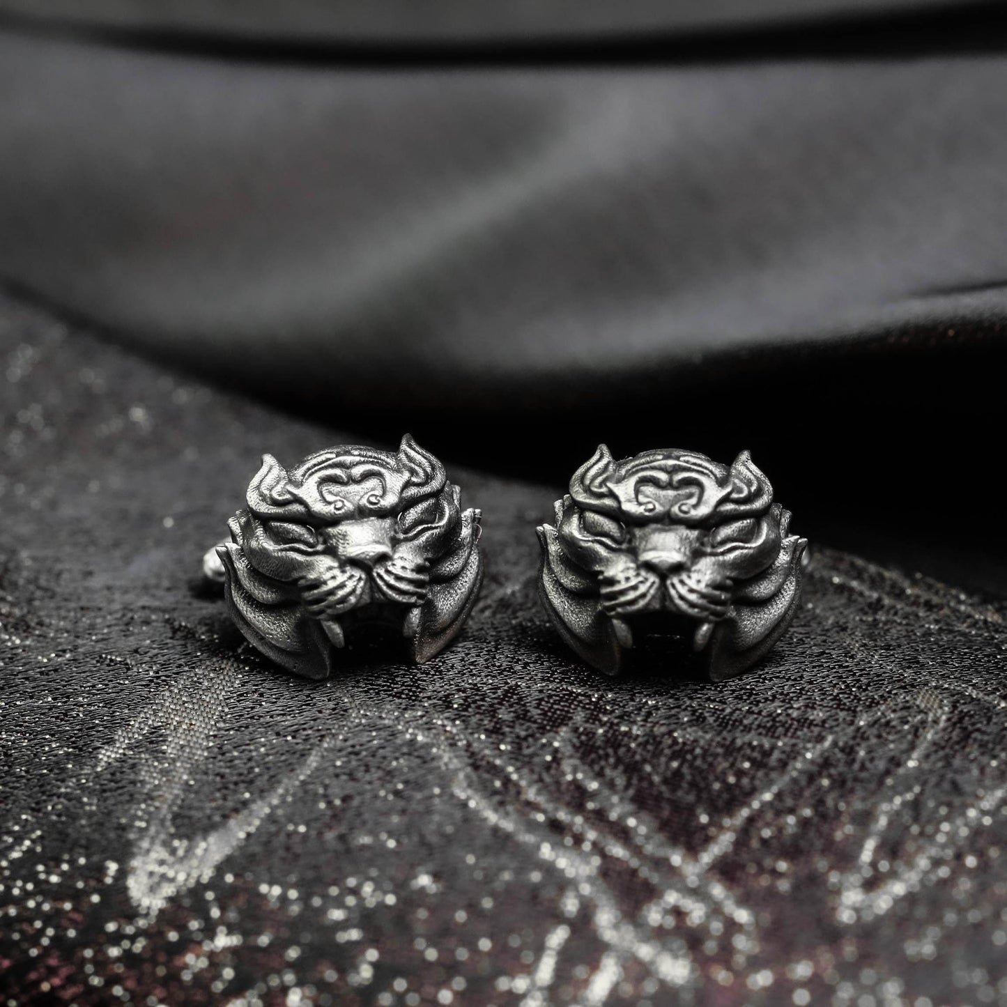Saber-Tooth Tiger Polished Silver Cufflinks - Handmade 925 Sterling Silver