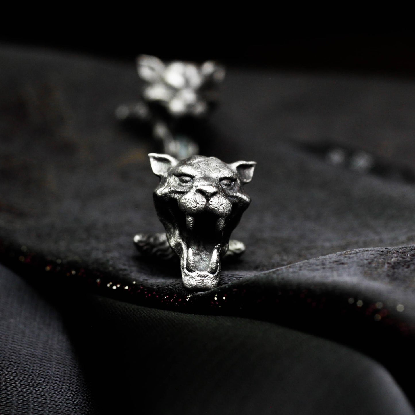 Saber-Toothed Tiger Cufflinks - 925 Sterling Silver Handmade