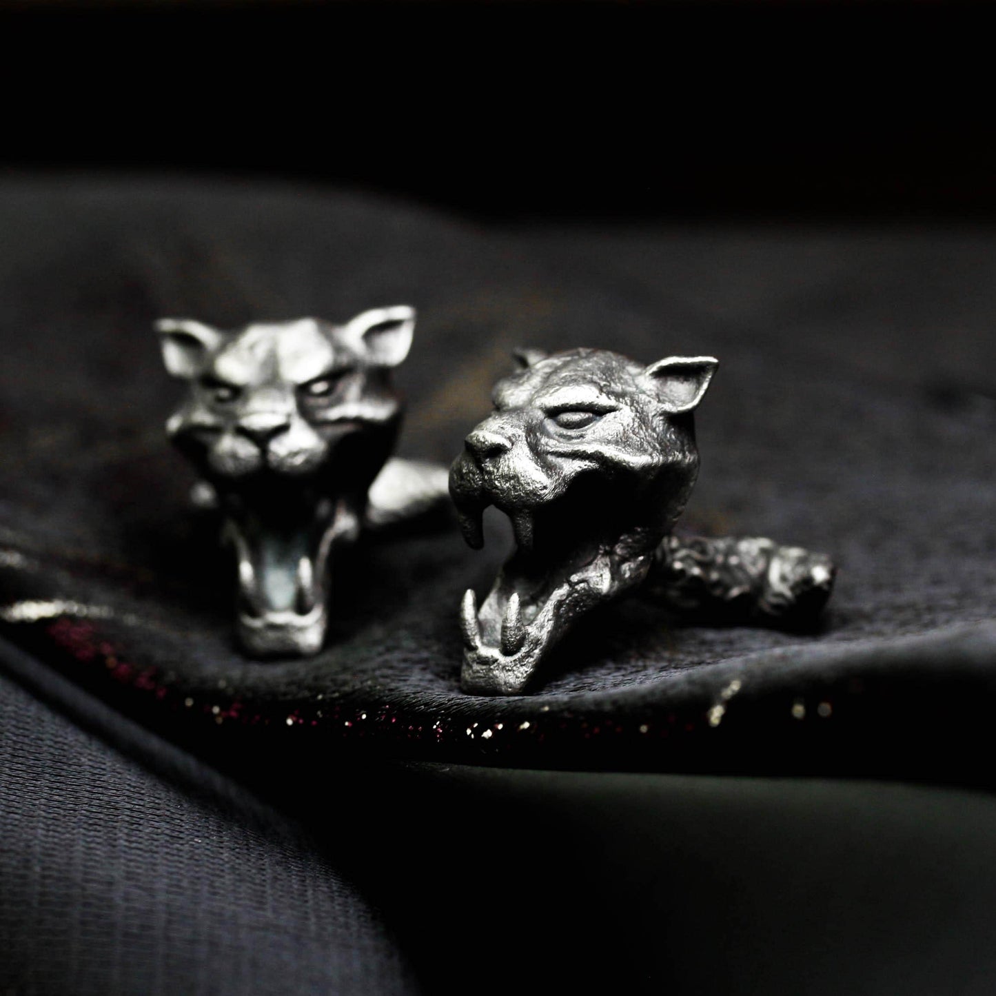 Saber-Toothed Tiger Cufflinks - 925 Sterling Silver Handmade
