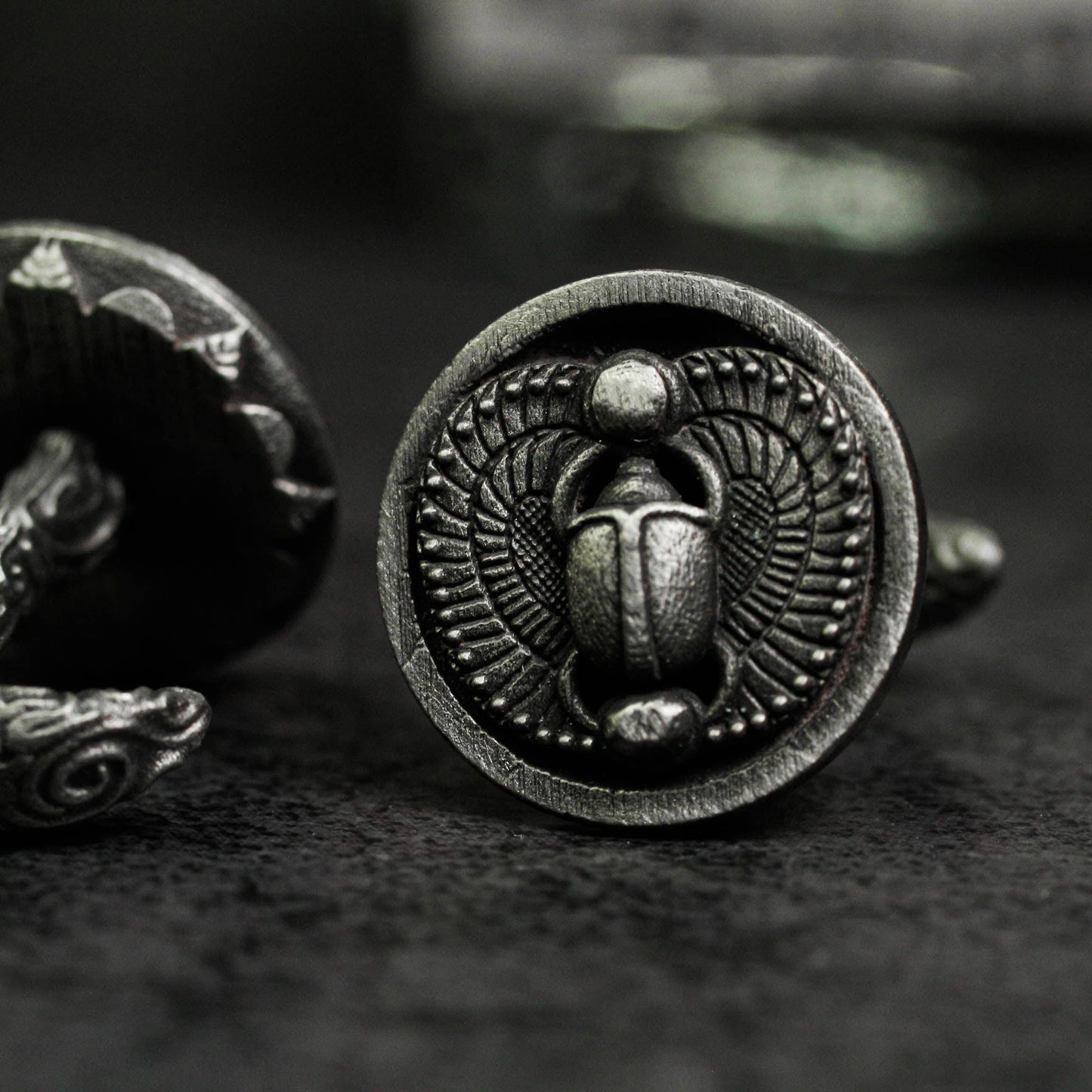 Saint Beetle Cufflinks, Egyptian Scarab - 925 Sterling Silver Handmade