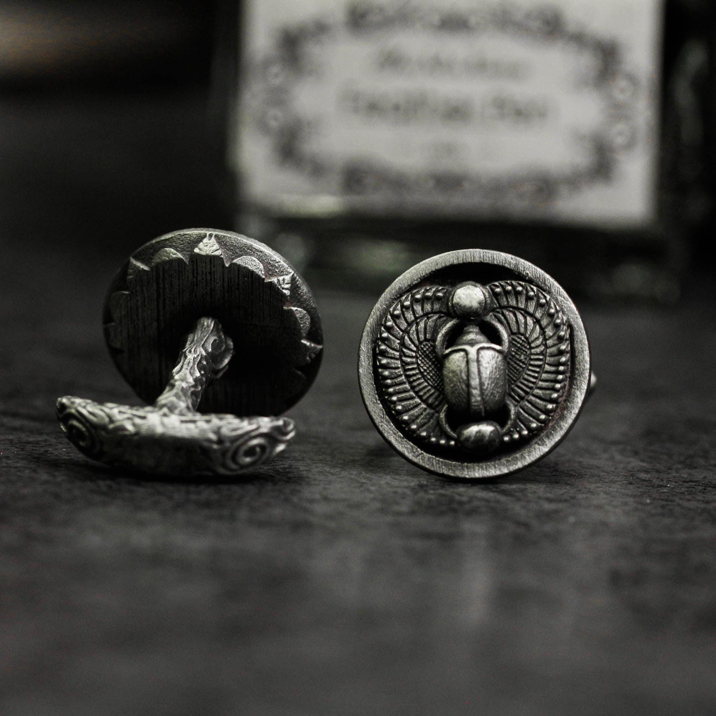 Saint Beetle Cufflinks, Egyptian Scarab - 925 Sterling Silver Handmade