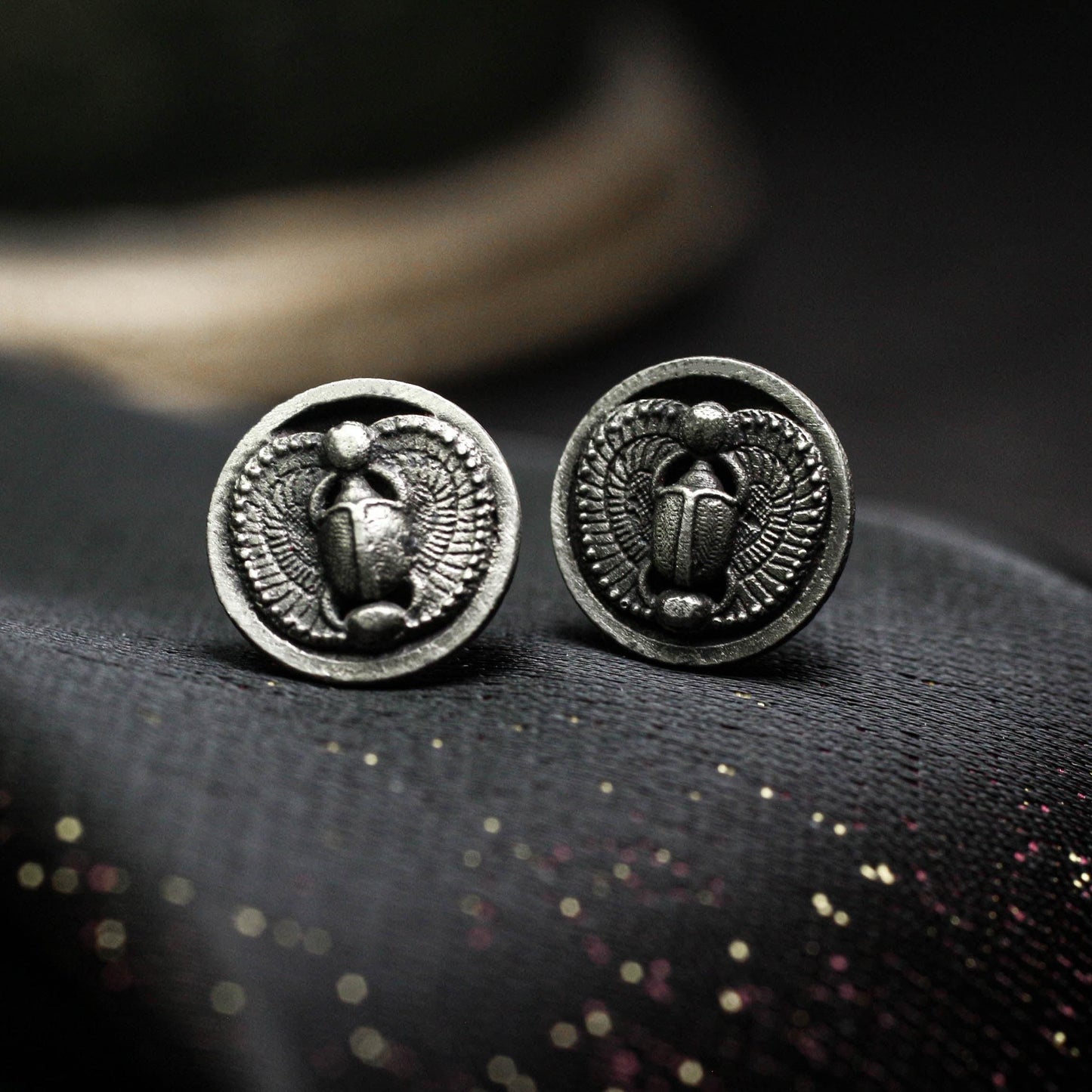 Scarab Earrings - 925 Sterling Silver Handmade