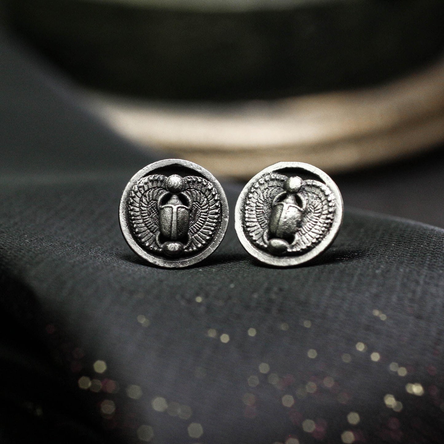 Scarab Earrings - 925 Sterling Silver Handmade