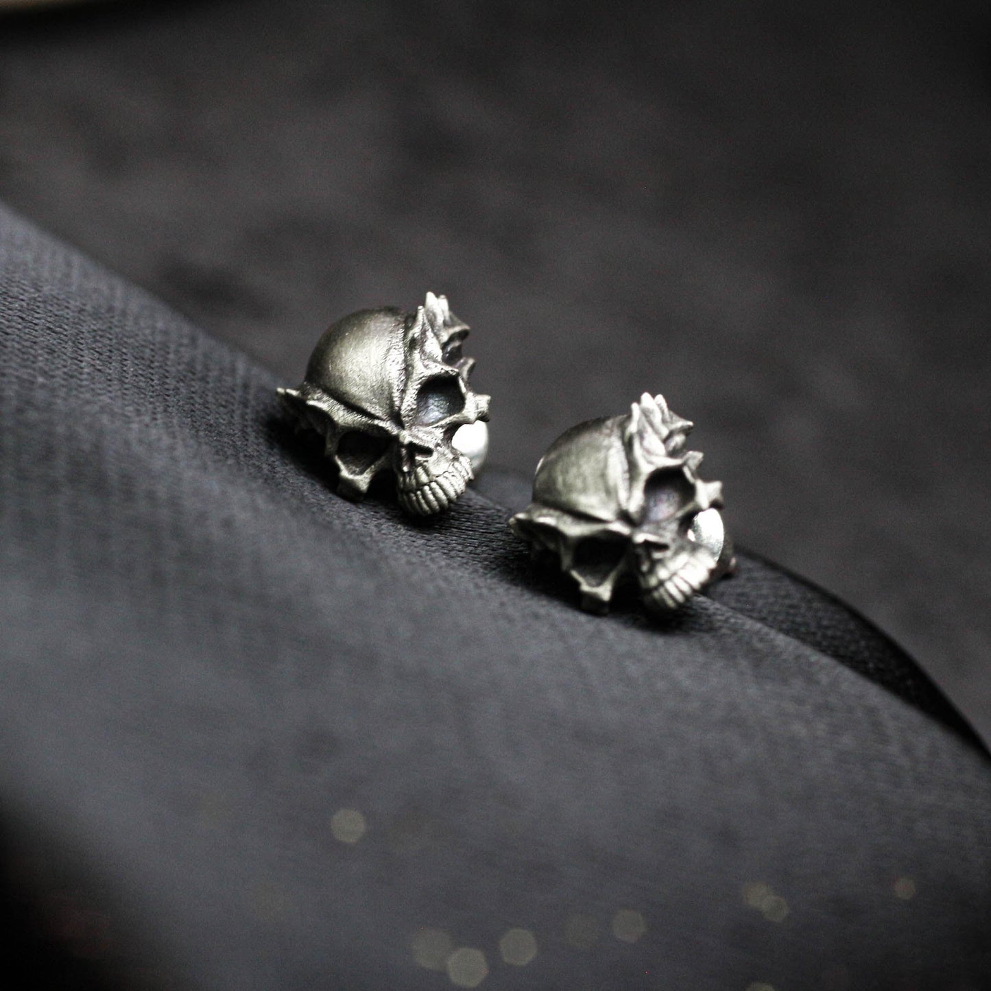 Mystic Skull Rose Earrings - 925 Sterling Silver Handmade