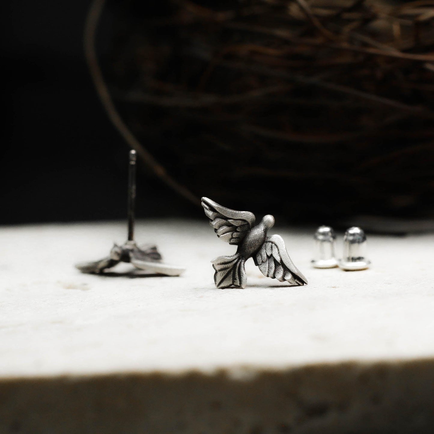 Peace Dove Stud Earring - 925 Sterling Silver Handmade