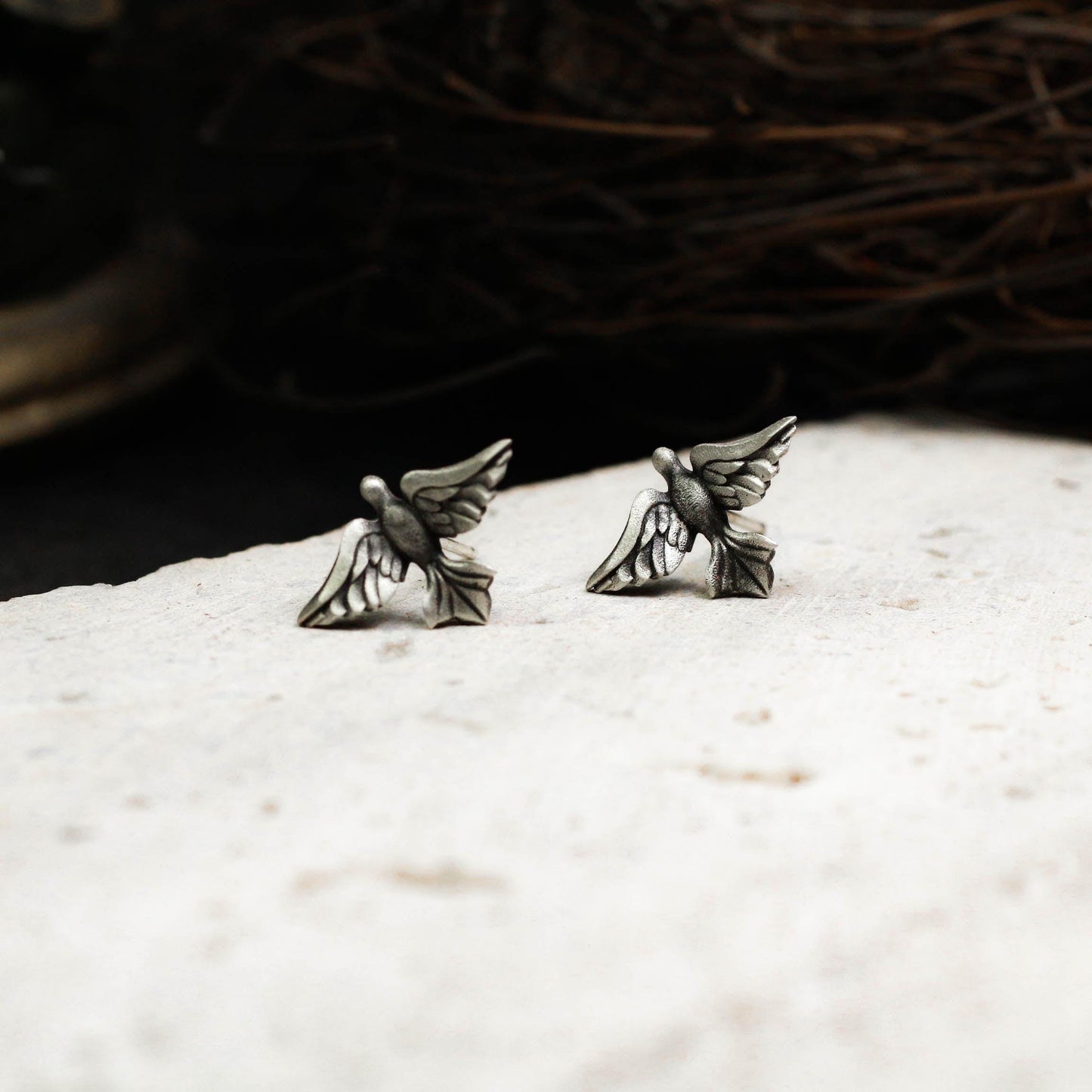 Peace Dove Stud Earring - 925 Sterling Silver Handmade
