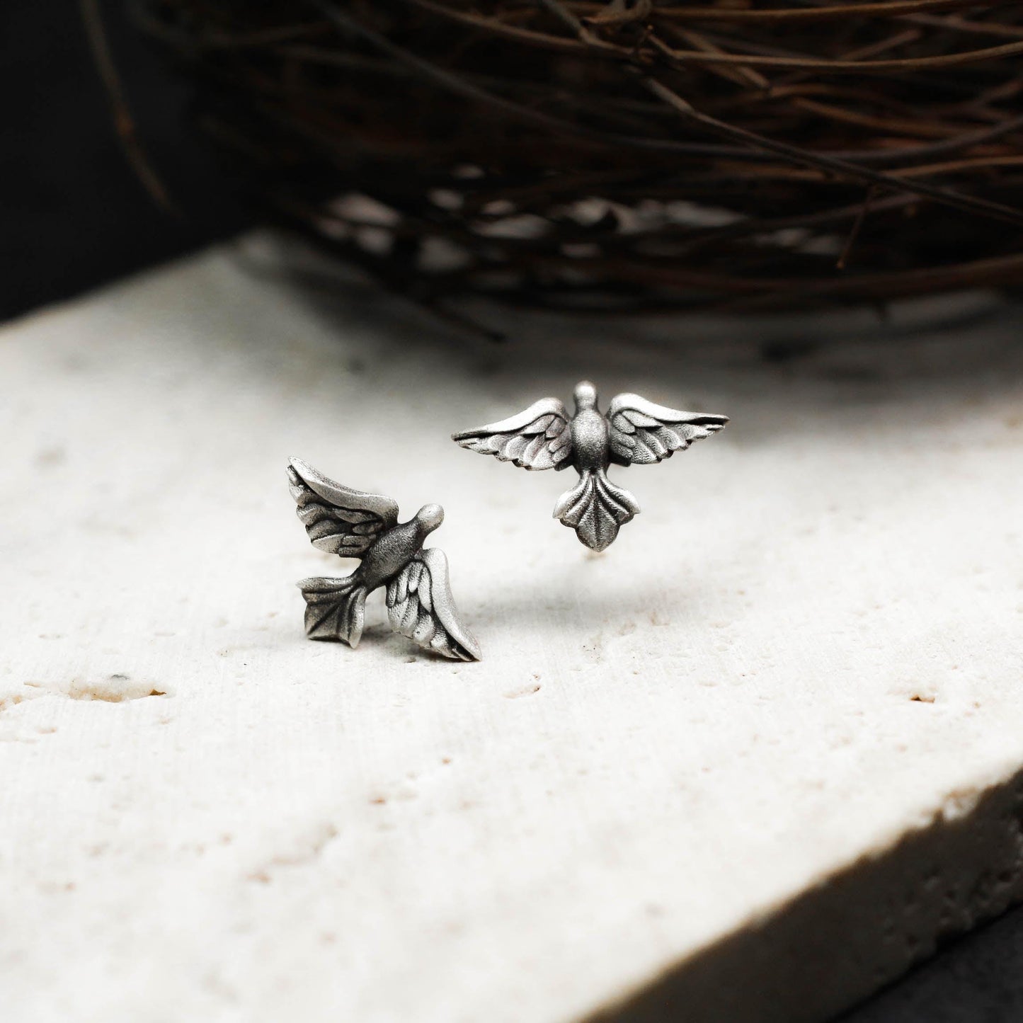 Peace Dove Stud Earring - 925 Sterling Silver Handmade