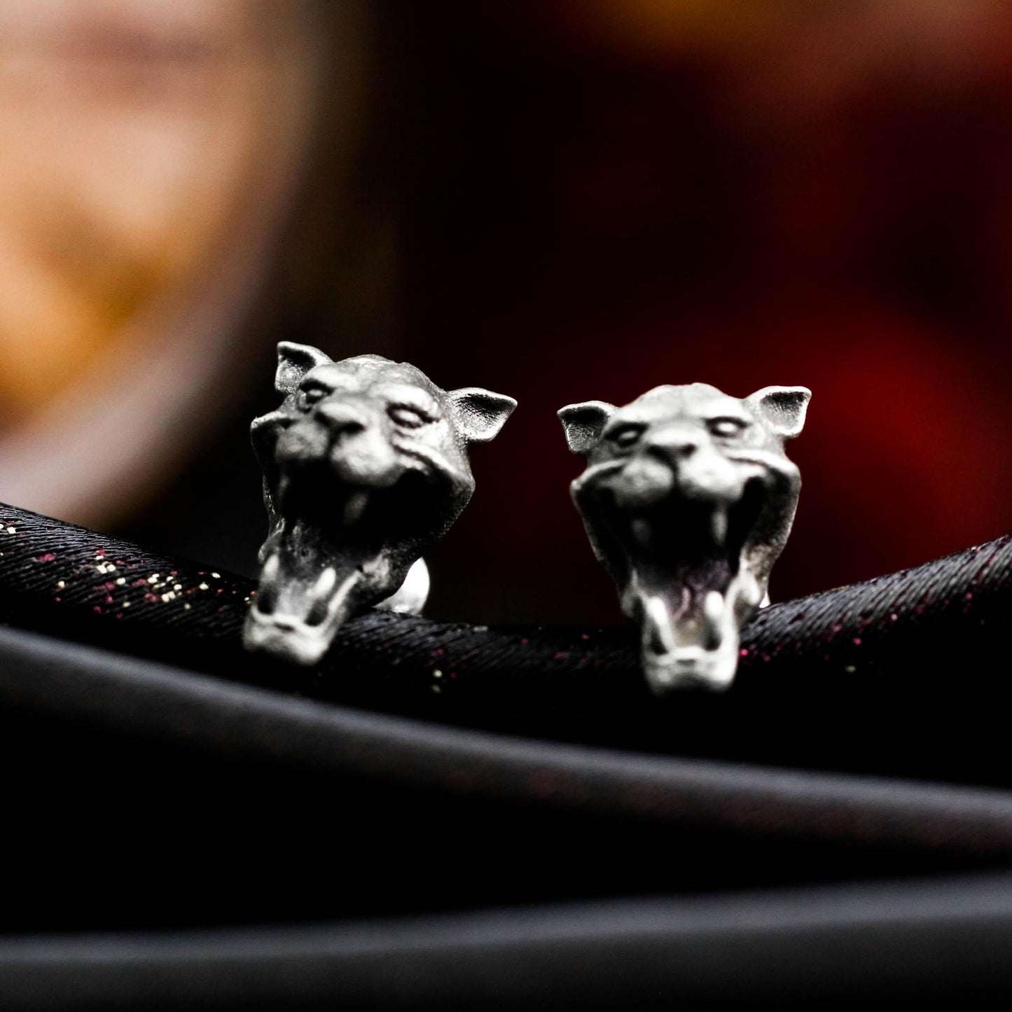 Roaring Panther Stud Earrings - 925 Sterling Silver Handmade