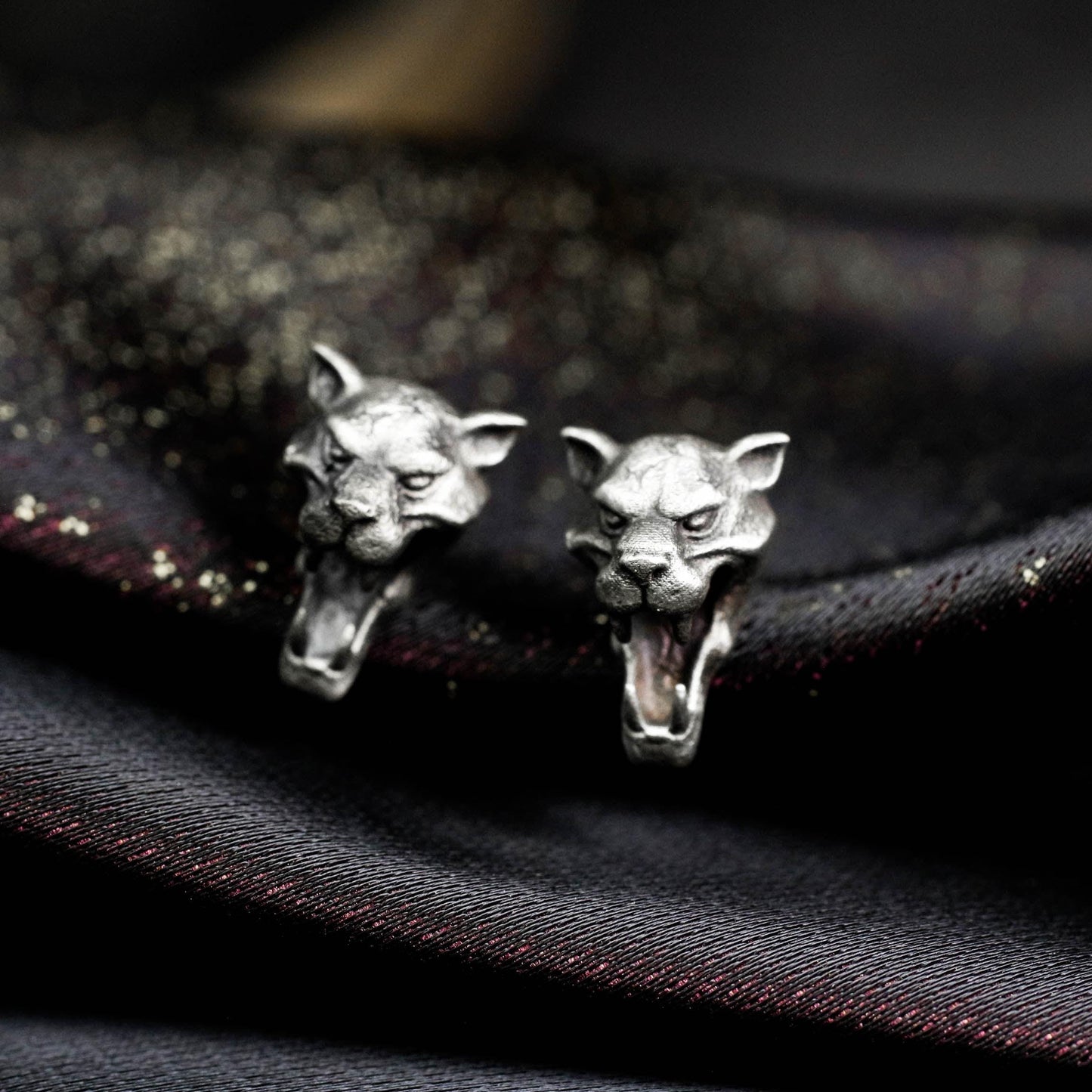 Roaring Panther Stud Earrings - 925 Sterling Silver Handmade