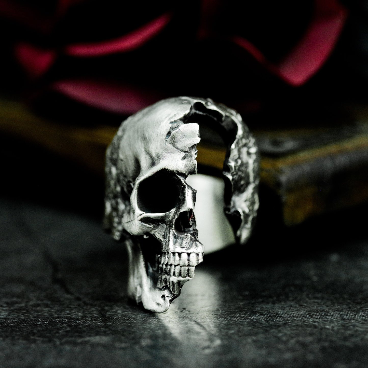 Half Skull Ring - 925 Silver Handmade Death & Decay