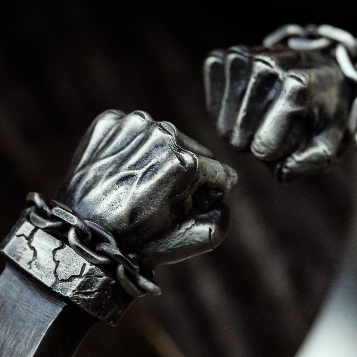 Double Fist Cuff Bracelet - 925 Sterling Silver Handmade