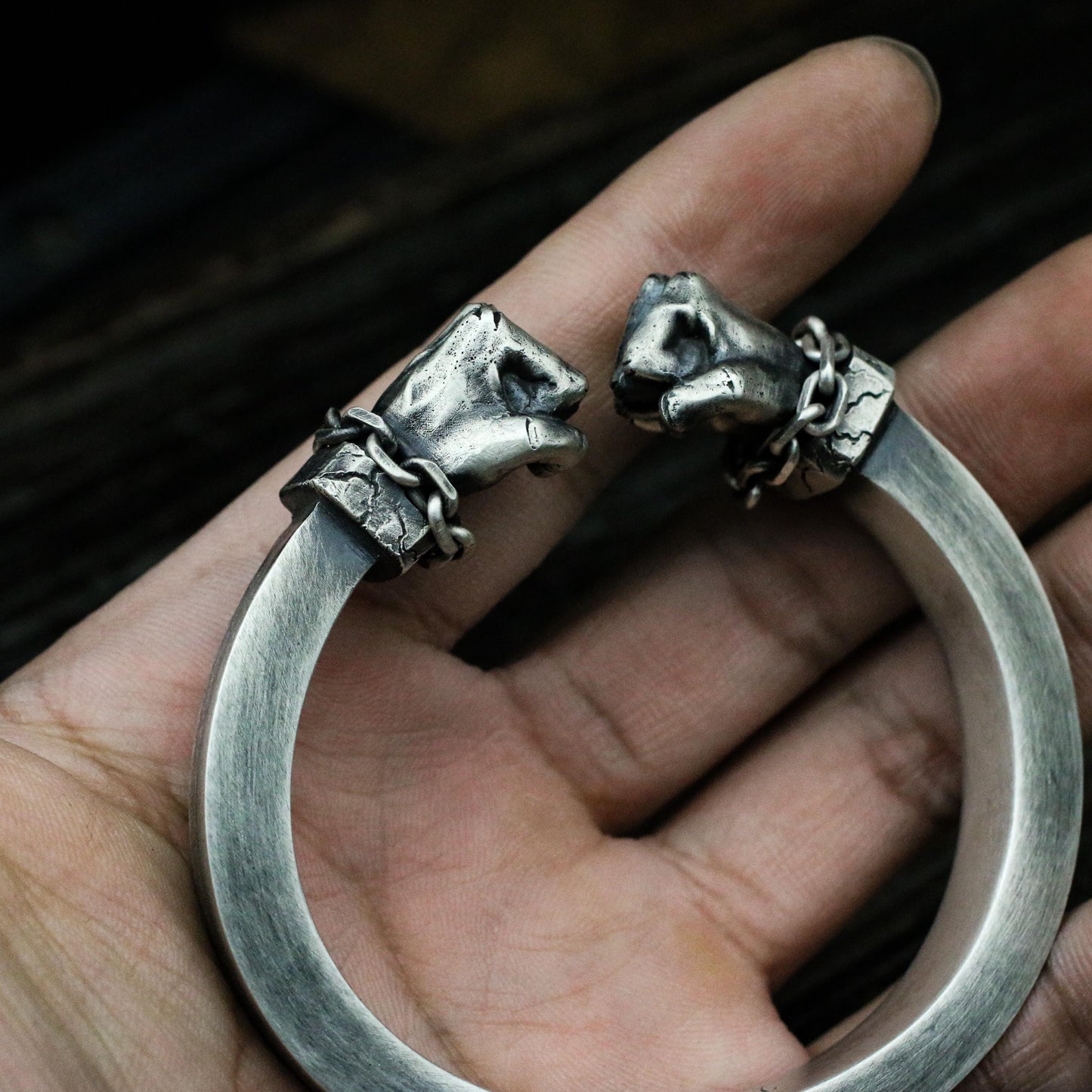Double Fist Cuff Bracelet - 925 Sterling Silver Handmade