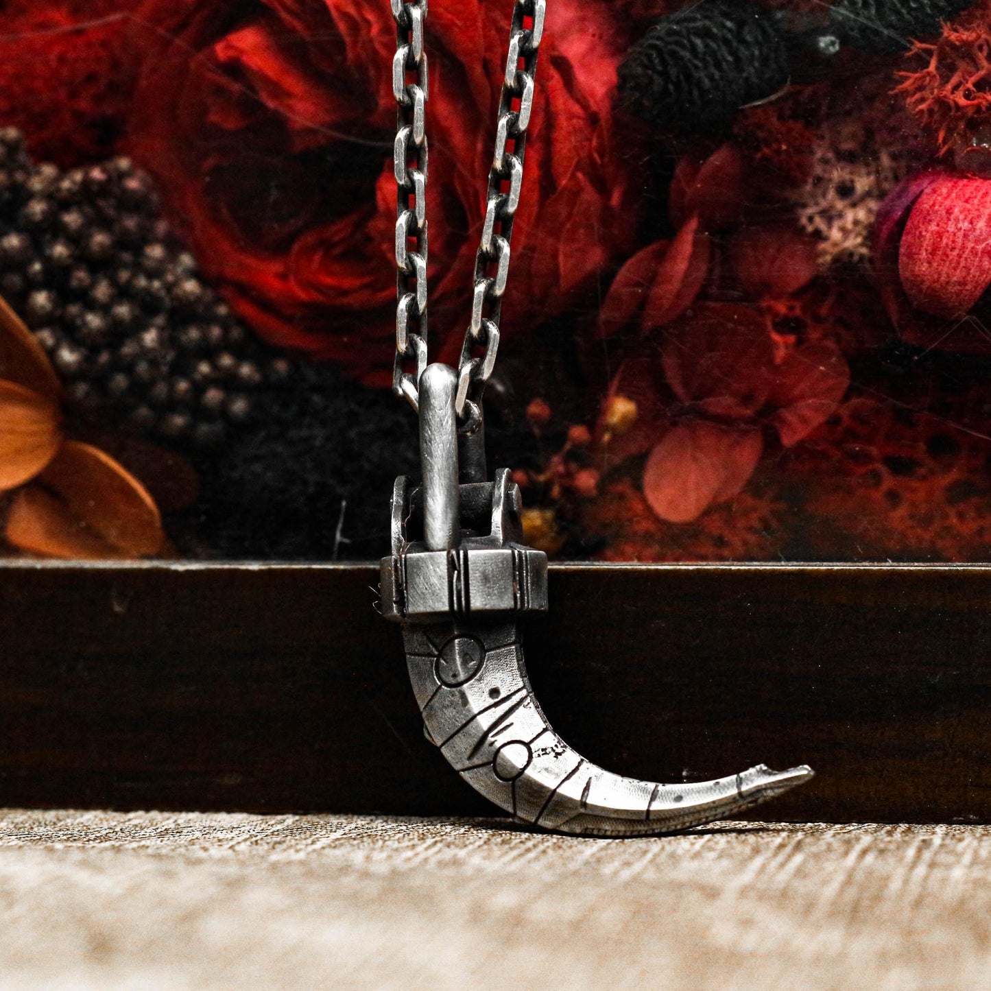 Lunar Crescent Claw Pendant - Handcrafted in 925 Silver