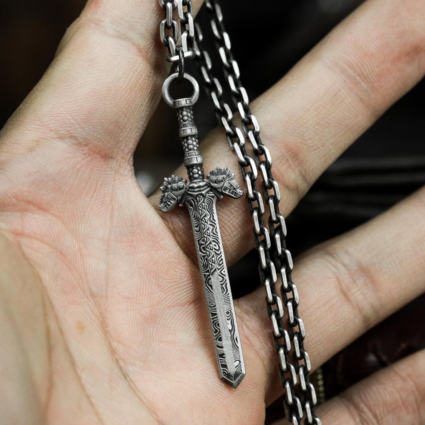 Engraved Sword Pendant - 925 Sterling Silver Handmade