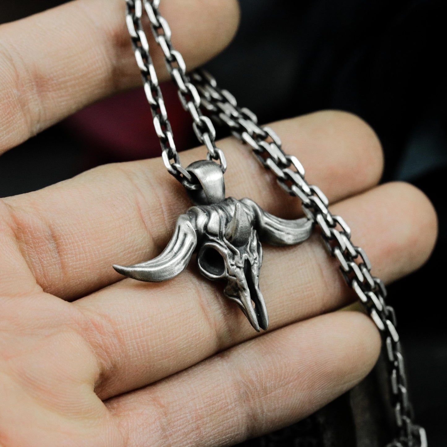 Bull Skull Pendant - 925 Sterling Silver Handmade