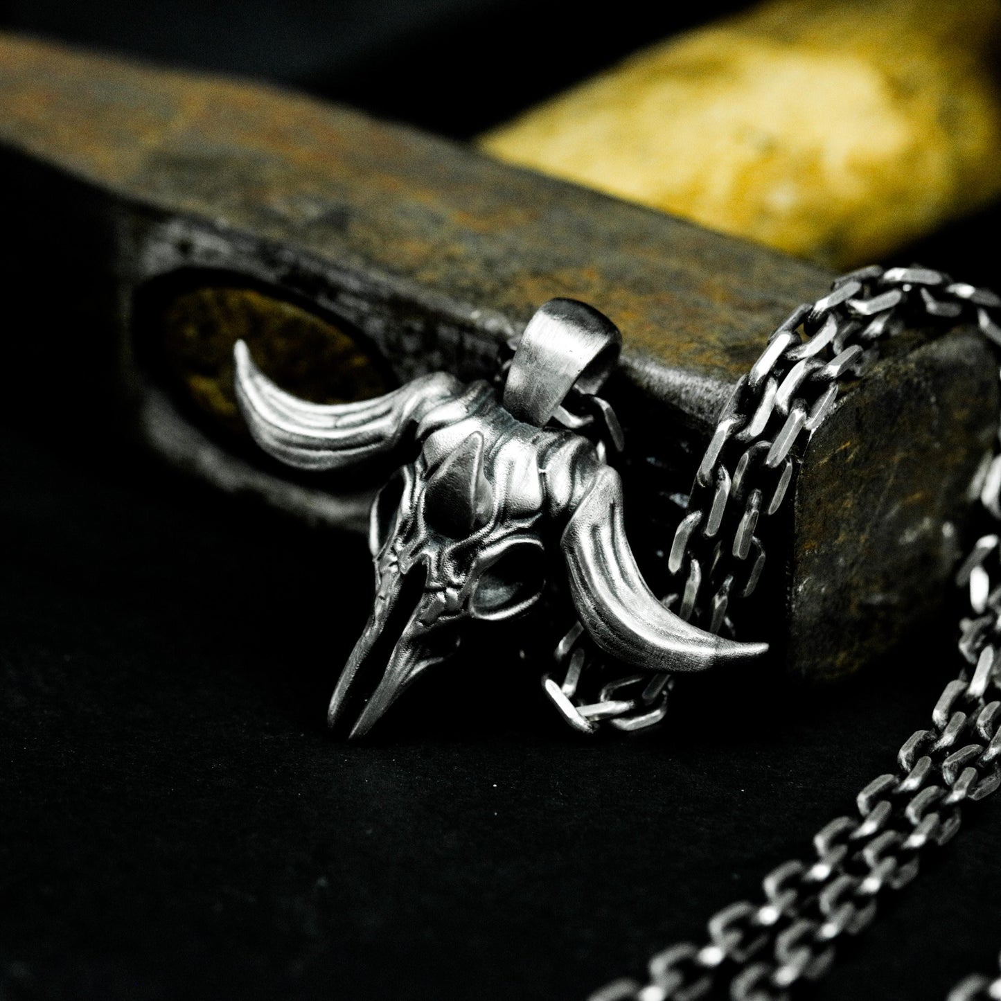 Bull Skull Pendant - 925 Sterling Silver Handmade
