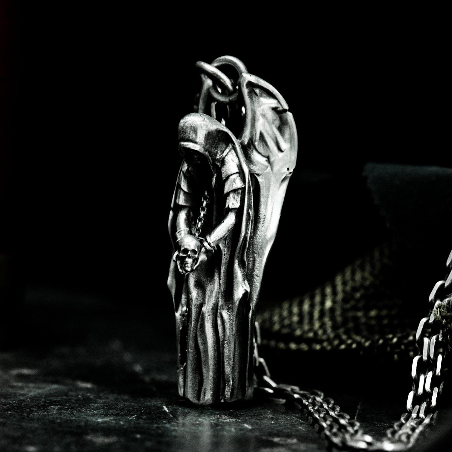 Winged Grim Reaper Pendant - 925 Sterling Silver Handmade