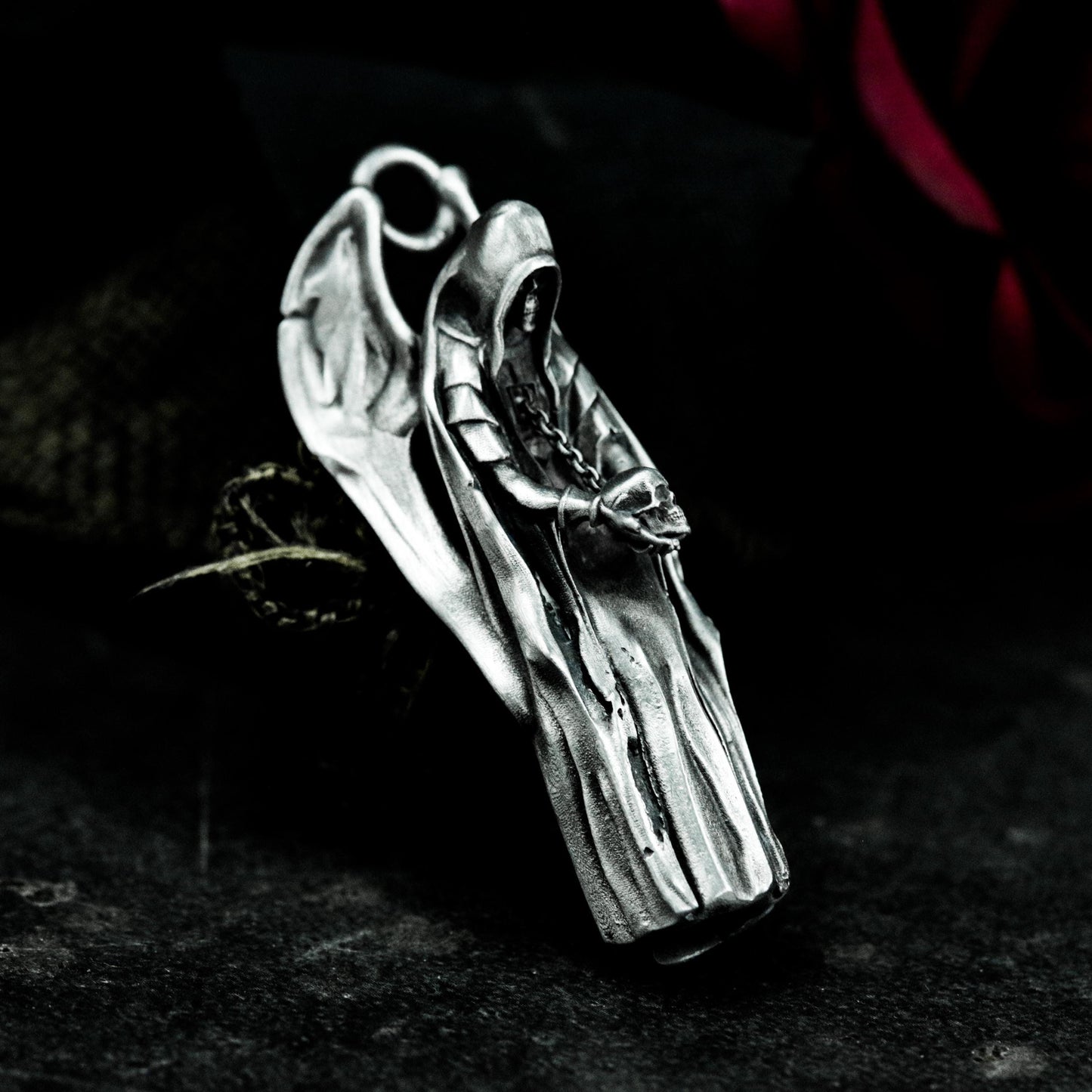 Winged Grim Reaper Pendant - 925 Sterling Silver Handmade