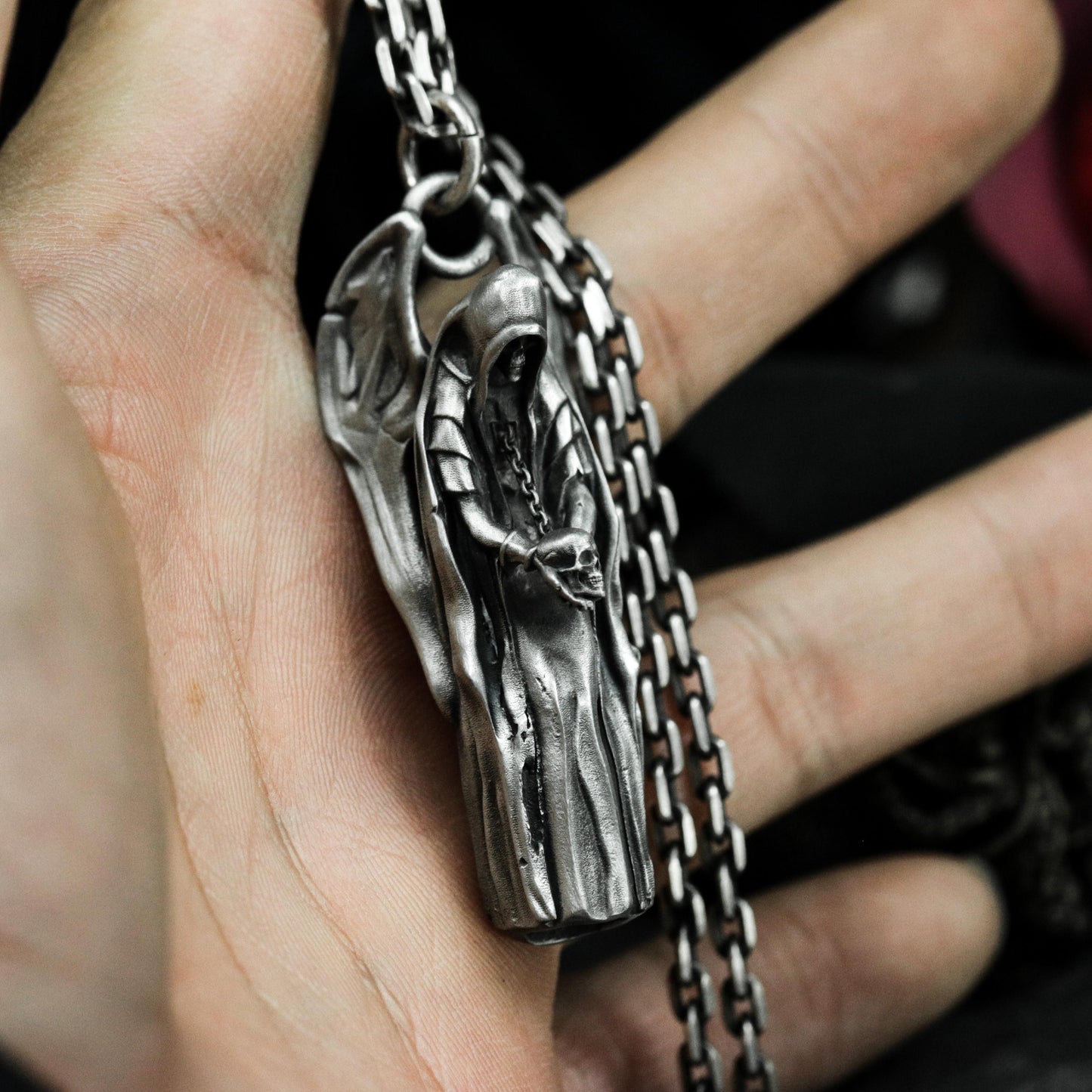 Winged Grim Reaper Pendant - 925 Sterling Silver Handmade