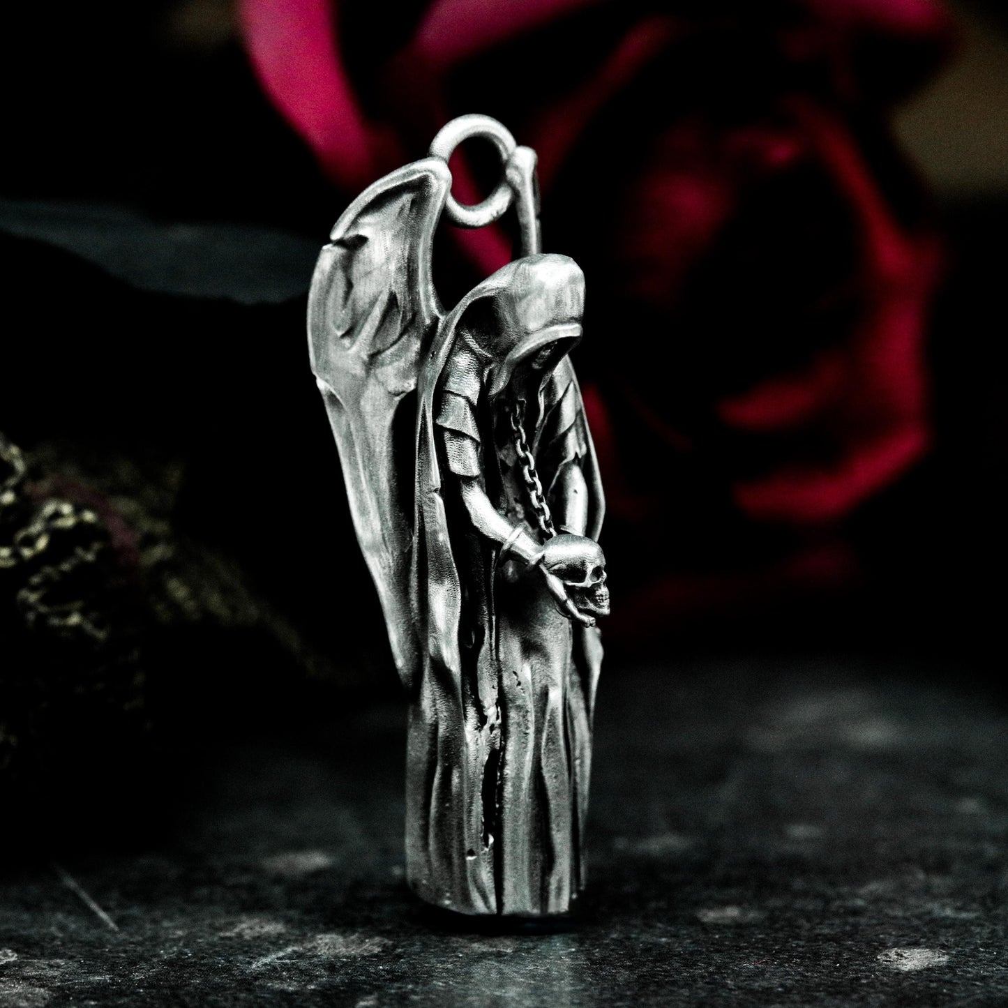 Winged Grim Reaper Pendant - 925 Sterling Silver Handmade