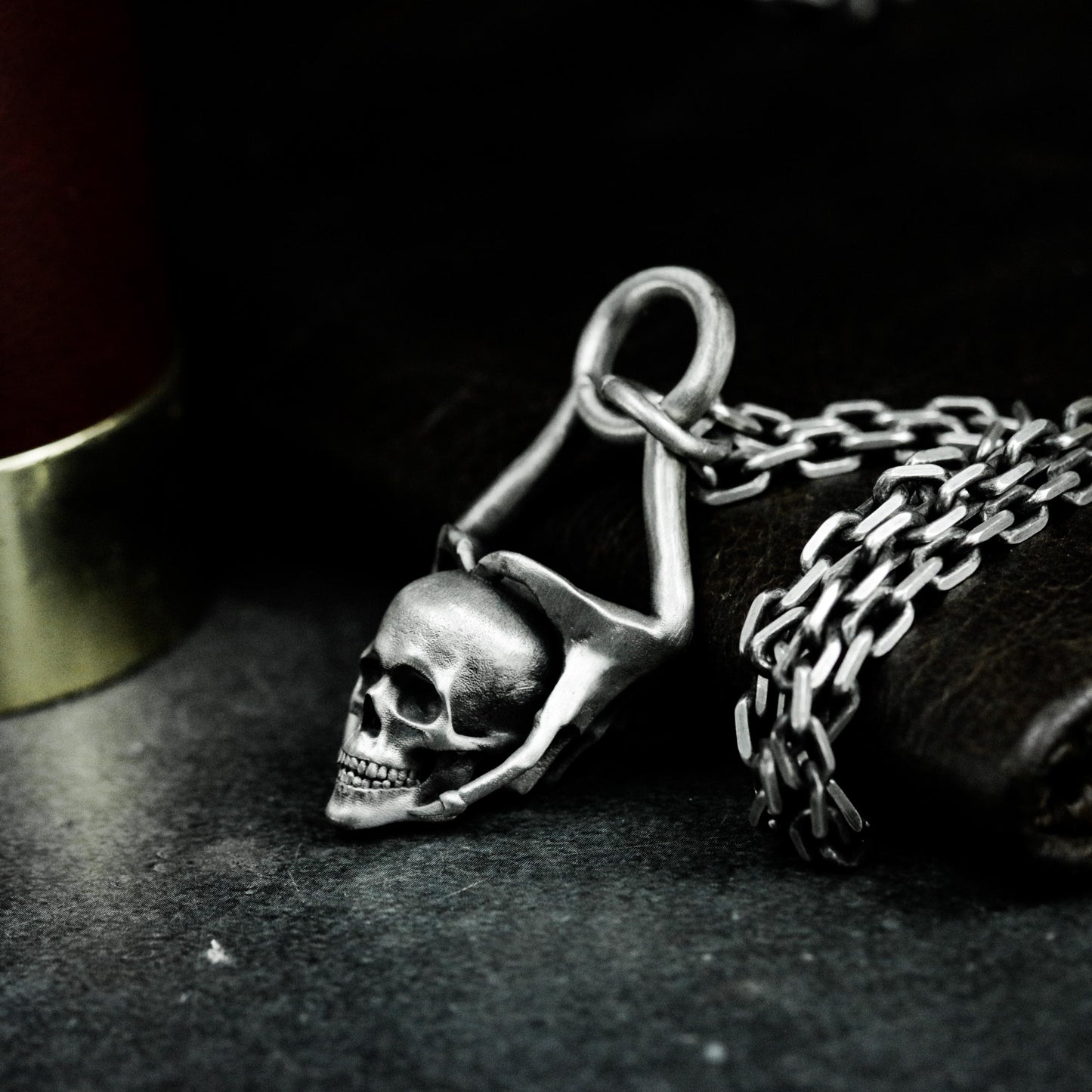Hands Holding Skull Pendant - 925 Sterling Silver Handmade