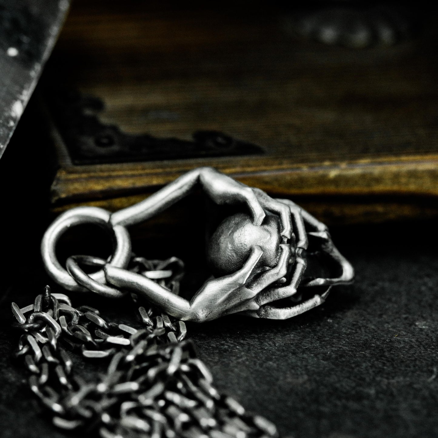 Hands Holding Skull Pendant - 925 Sterling Silver Handmade