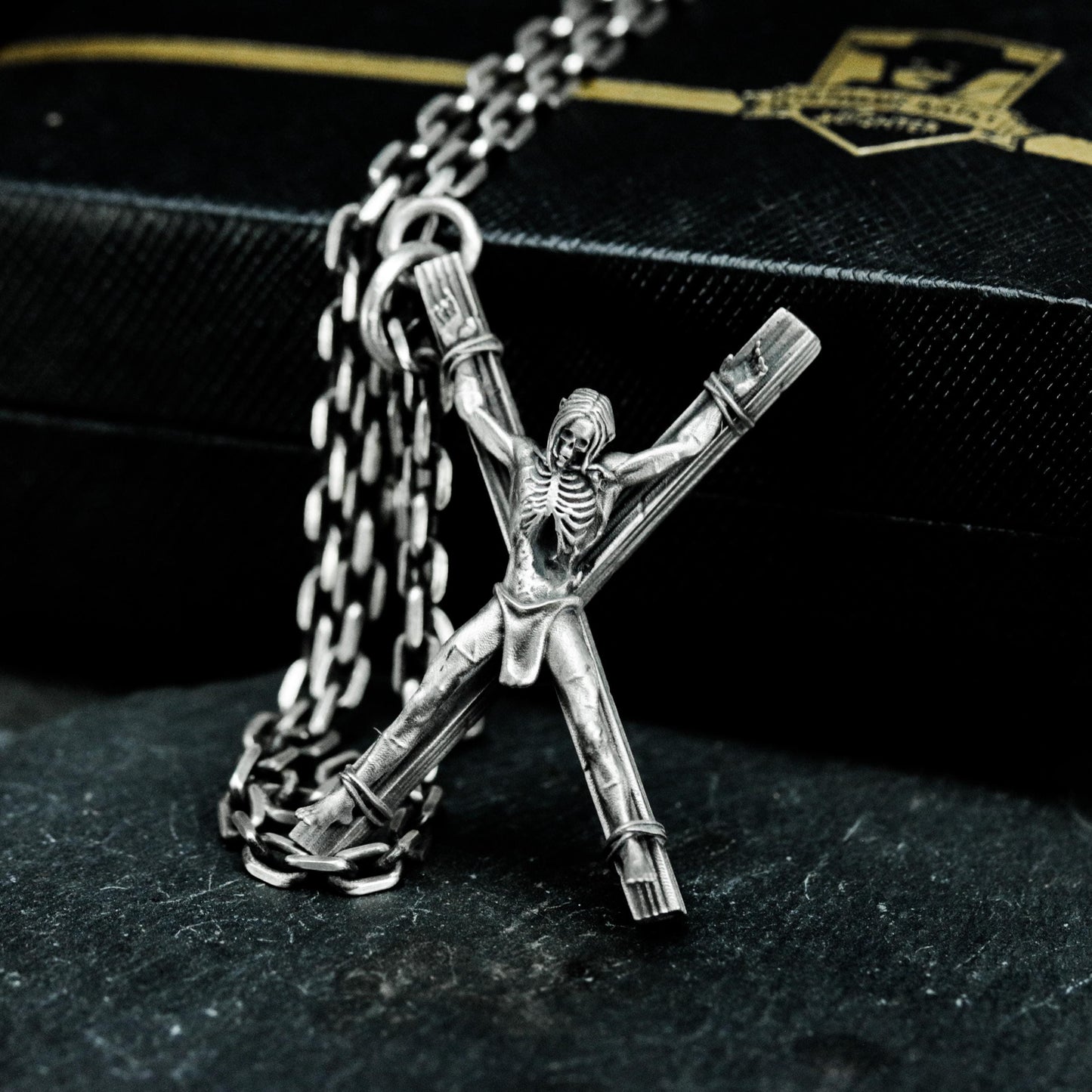 Crucified Skeleton Pendant - 925 Sterling Silver Handmade