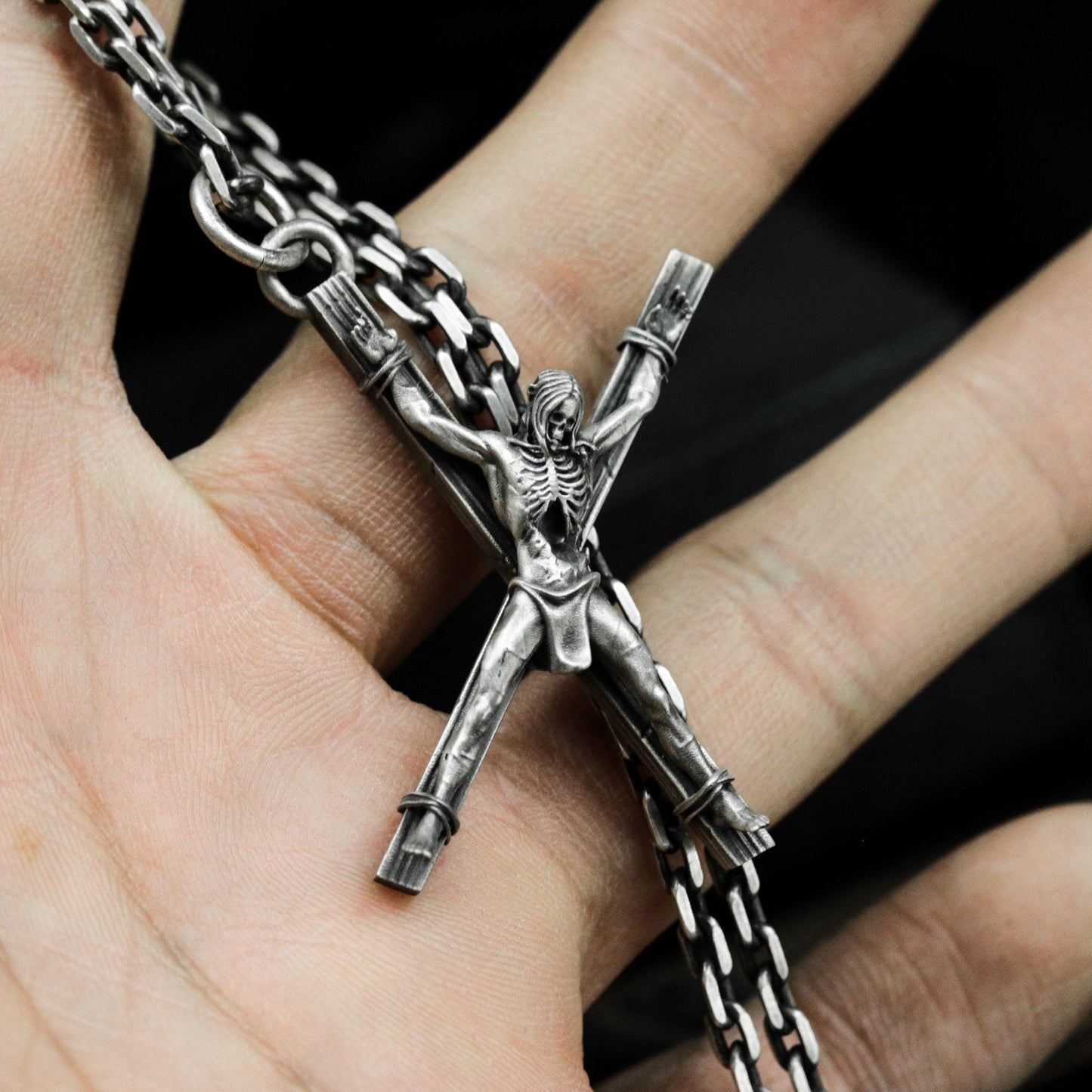 Crucified Skeleton Pendant - 925 Sterling Silver Handmade