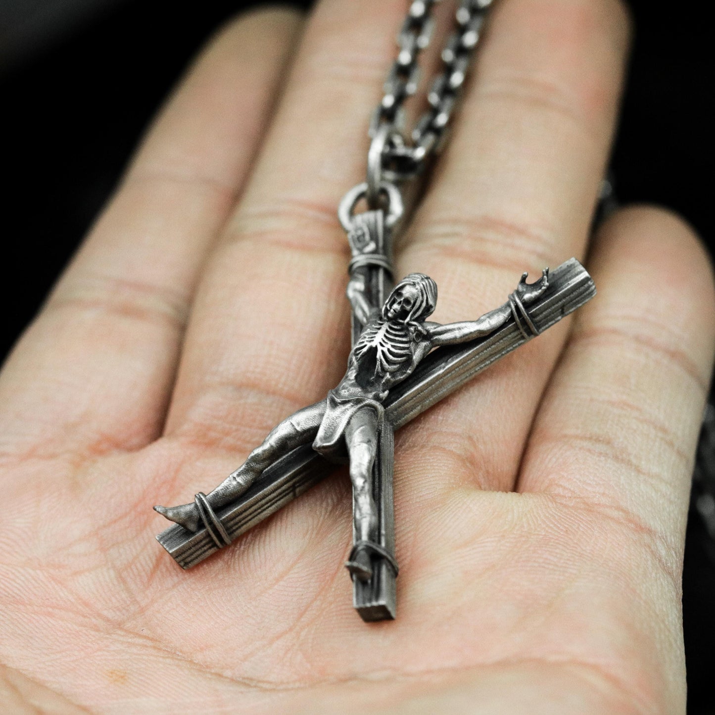 Crucified Skeleton Pendant - 925 Sterling Silver Handmade