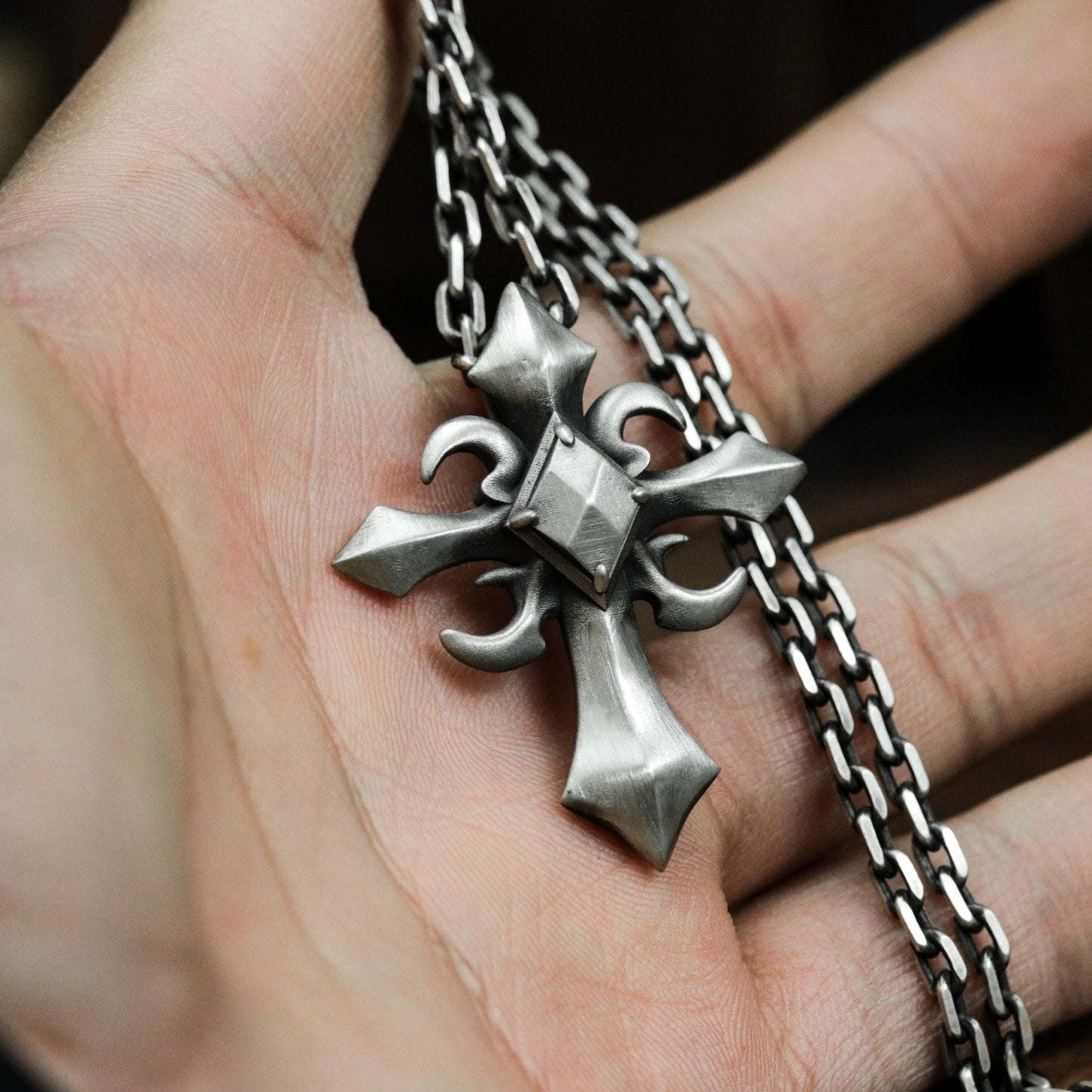 Gothic Cross Pendant - 925 Sterling Silver Handmade