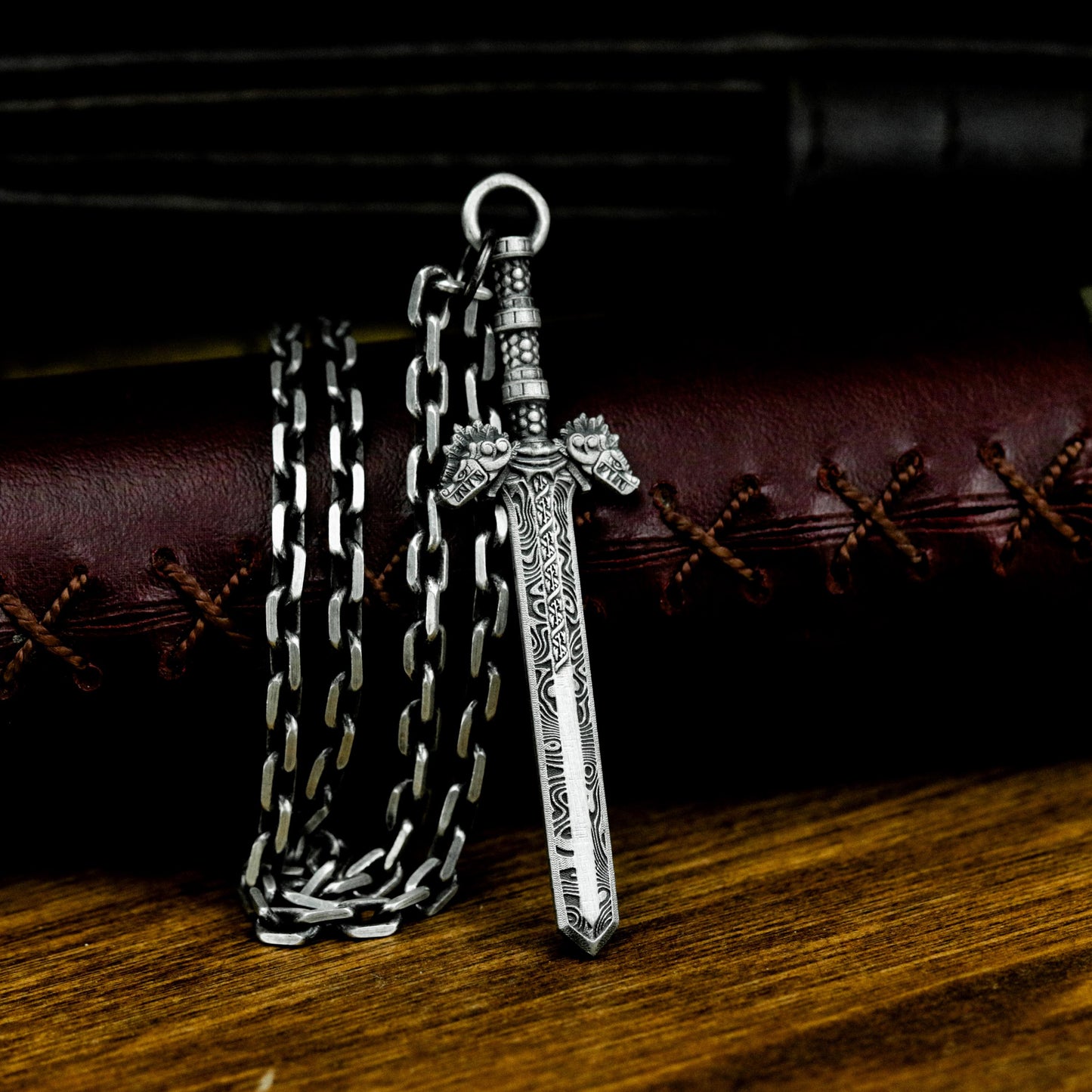 Engraved Sword Pendant - 925 Sterling Silver Handmade